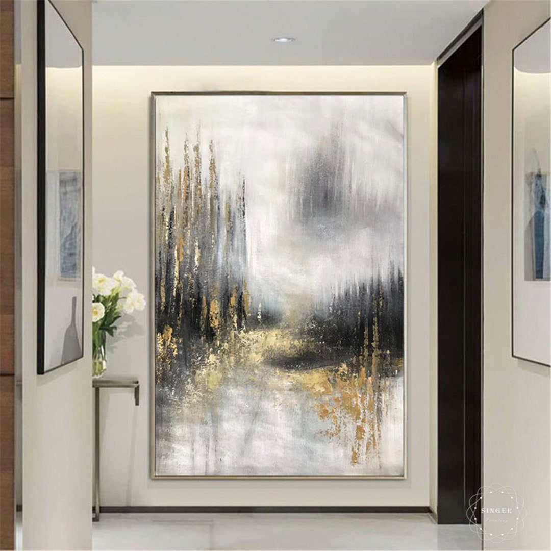 Gold Art Canvas Abstract Painting Wall Art Wall Decor for Living Room ...