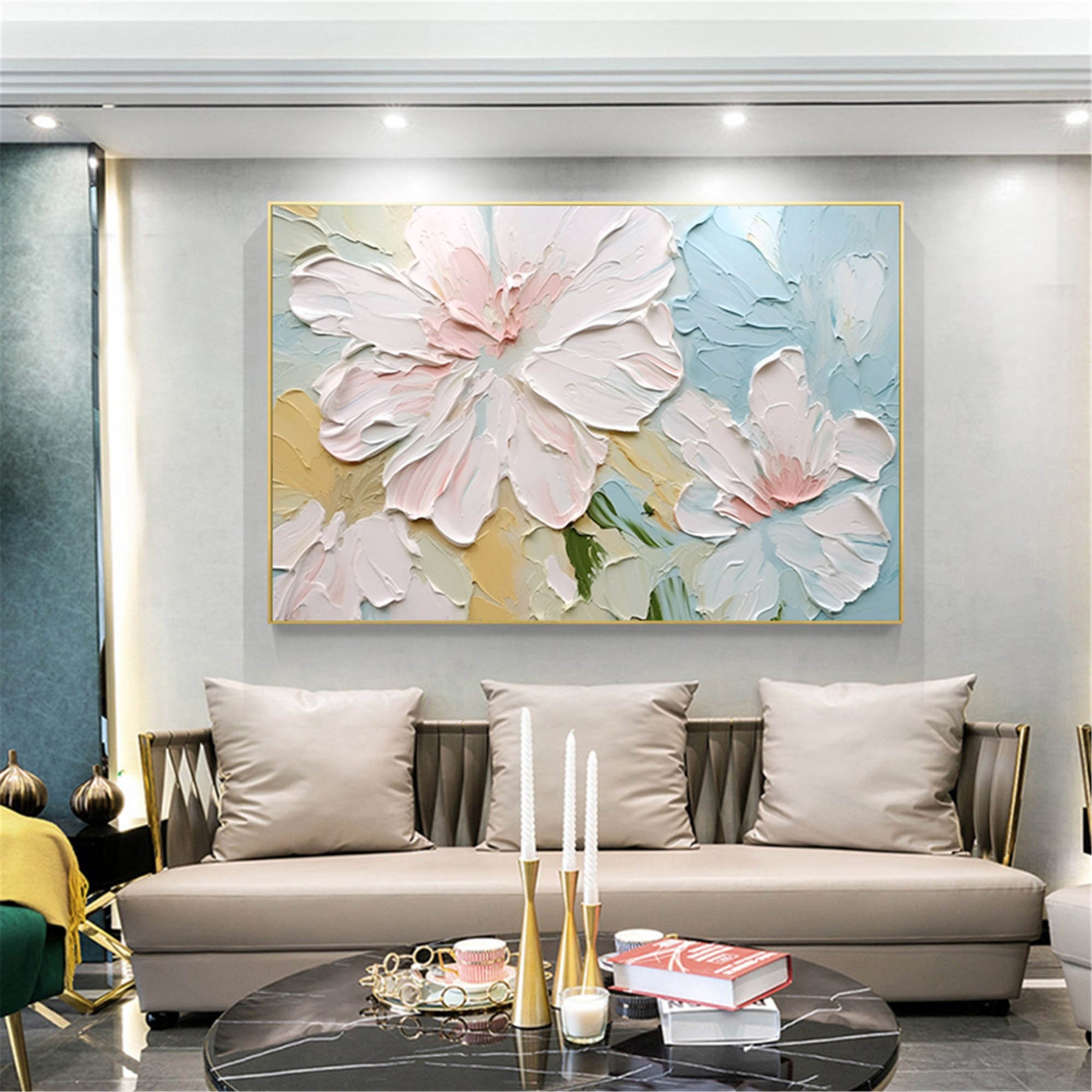 Pink Floral Wall Art Abstract Canvas Painting for Wall Design