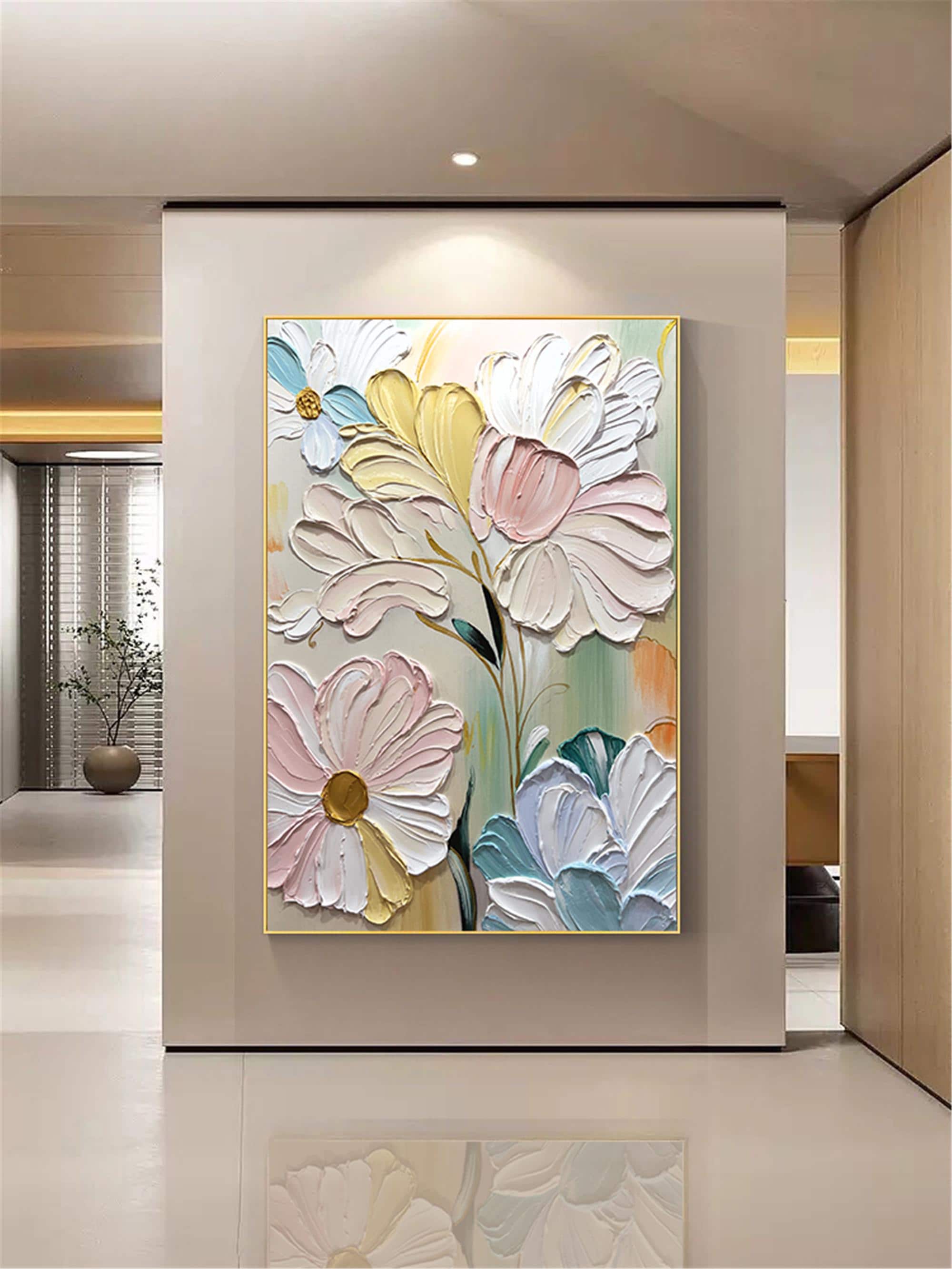 3D Floral Painting on Canvas,original acrylic painting,modern pink flowers wall Art for Living Room home decor wall decor textured Fancy Art
