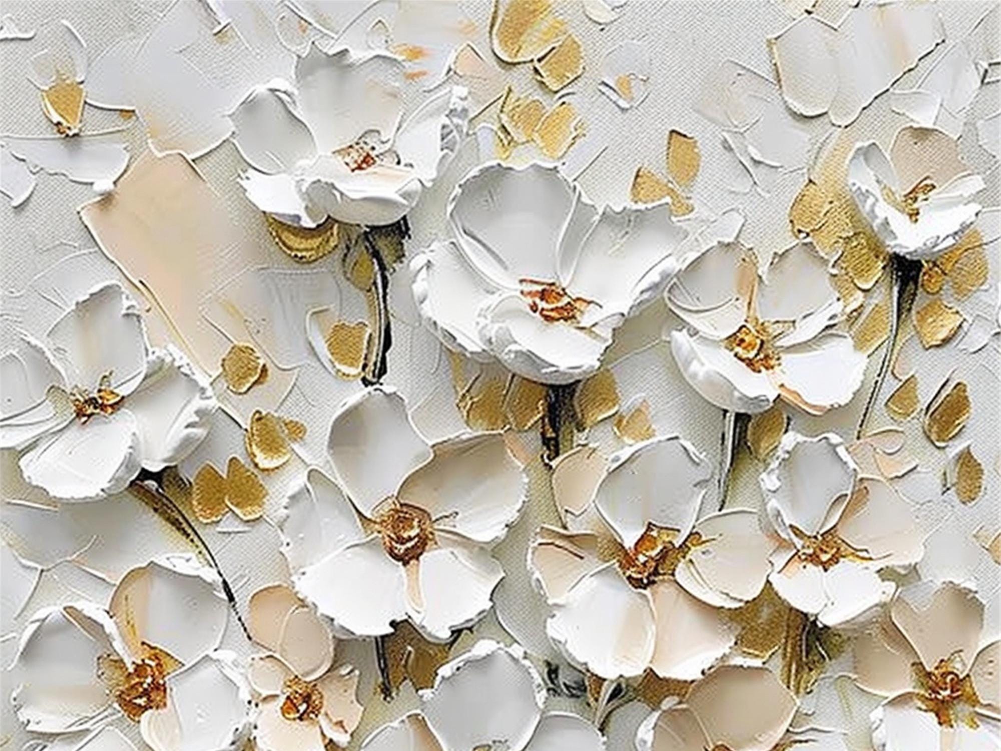 3D Painting on Canvas textured acrylic abstract painting,Gold Flower wall Art,Living Room home decor,,personalized gift,framed wall painting