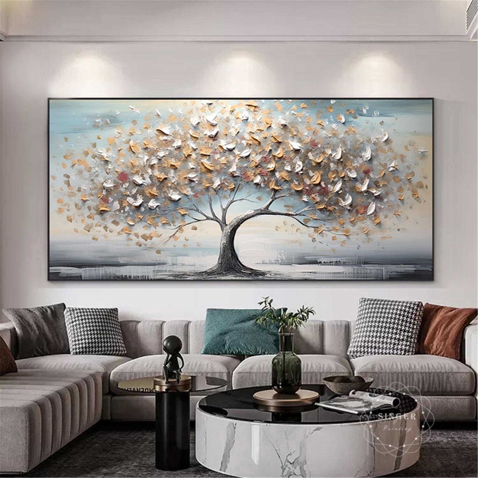 Pink Floral Painting Textured Acrylic Canvas Art for Living Room