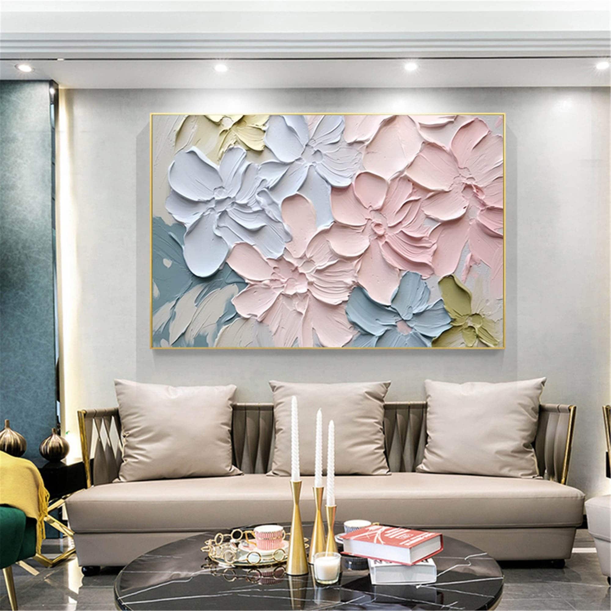 Flower Wall Art Textured Acrylic Painting on Canvas for Home Decor