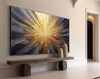 Luxury Neutral Canvas Wall Art,Gold Textured Abstract Painting,Hand Painted Modern Home Decor