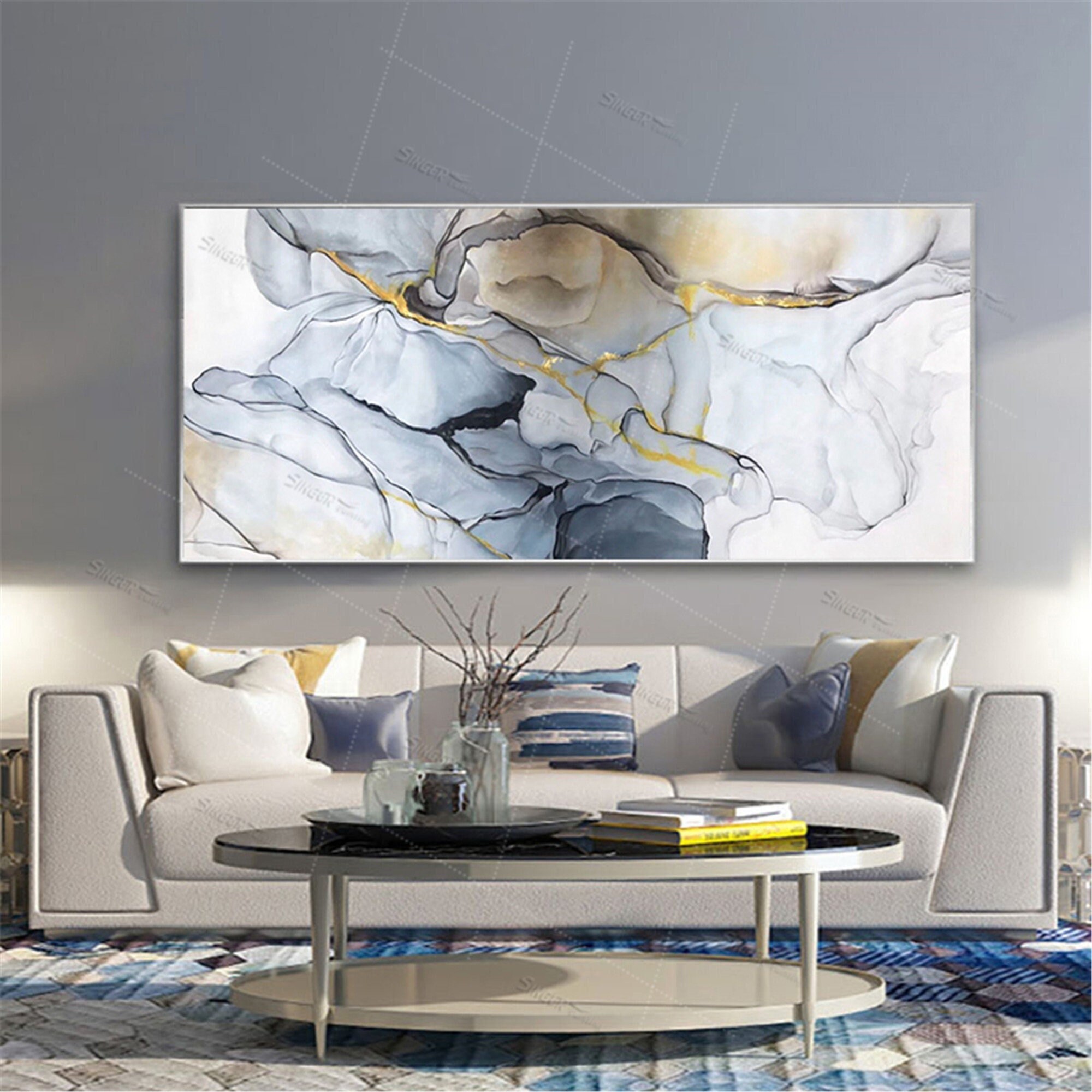 Wall Art Light Blue Canvas Painting Original Abstract Wall Etsy