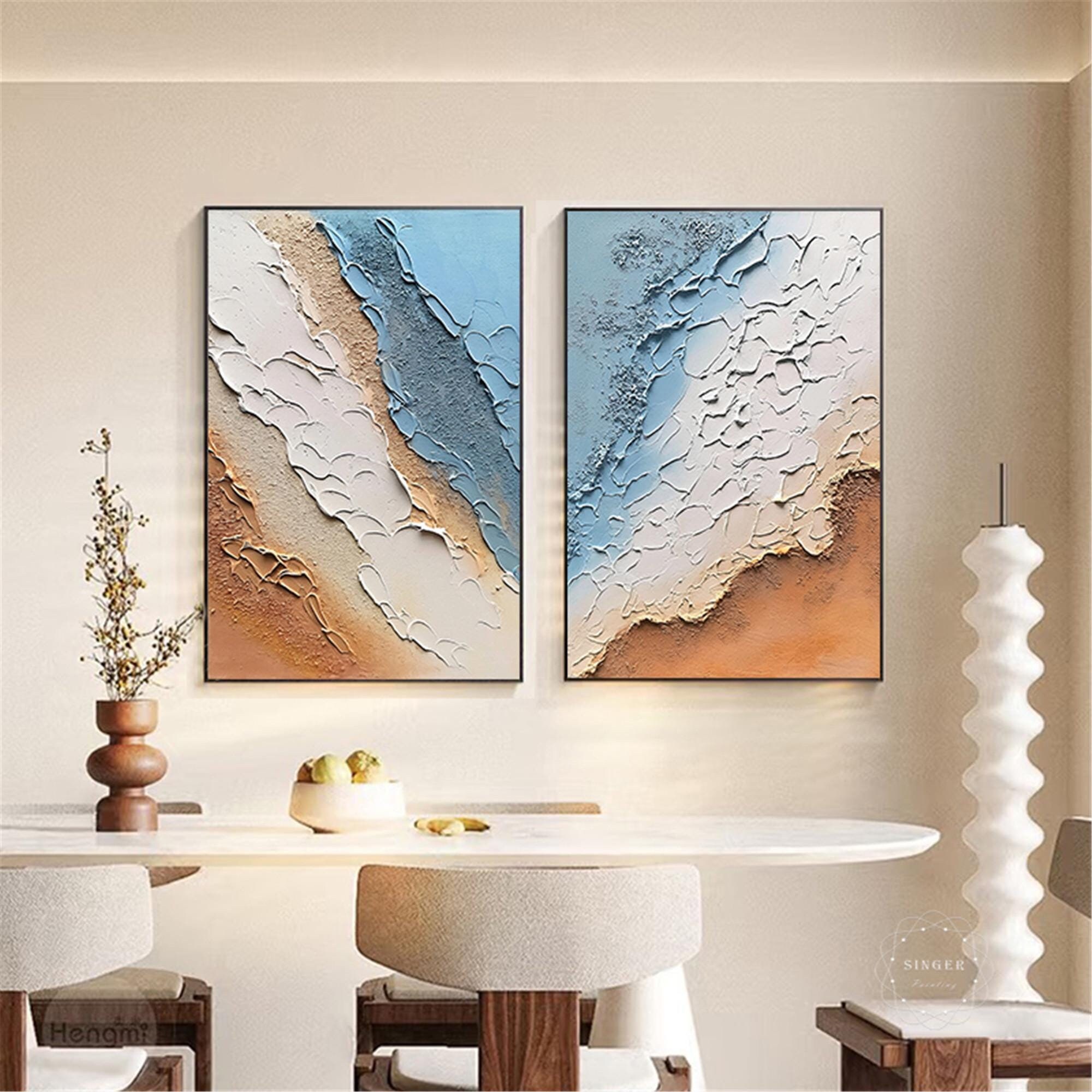 Large 3D Abstract Ocean Wave Painting for Minimalist Living Room Decor