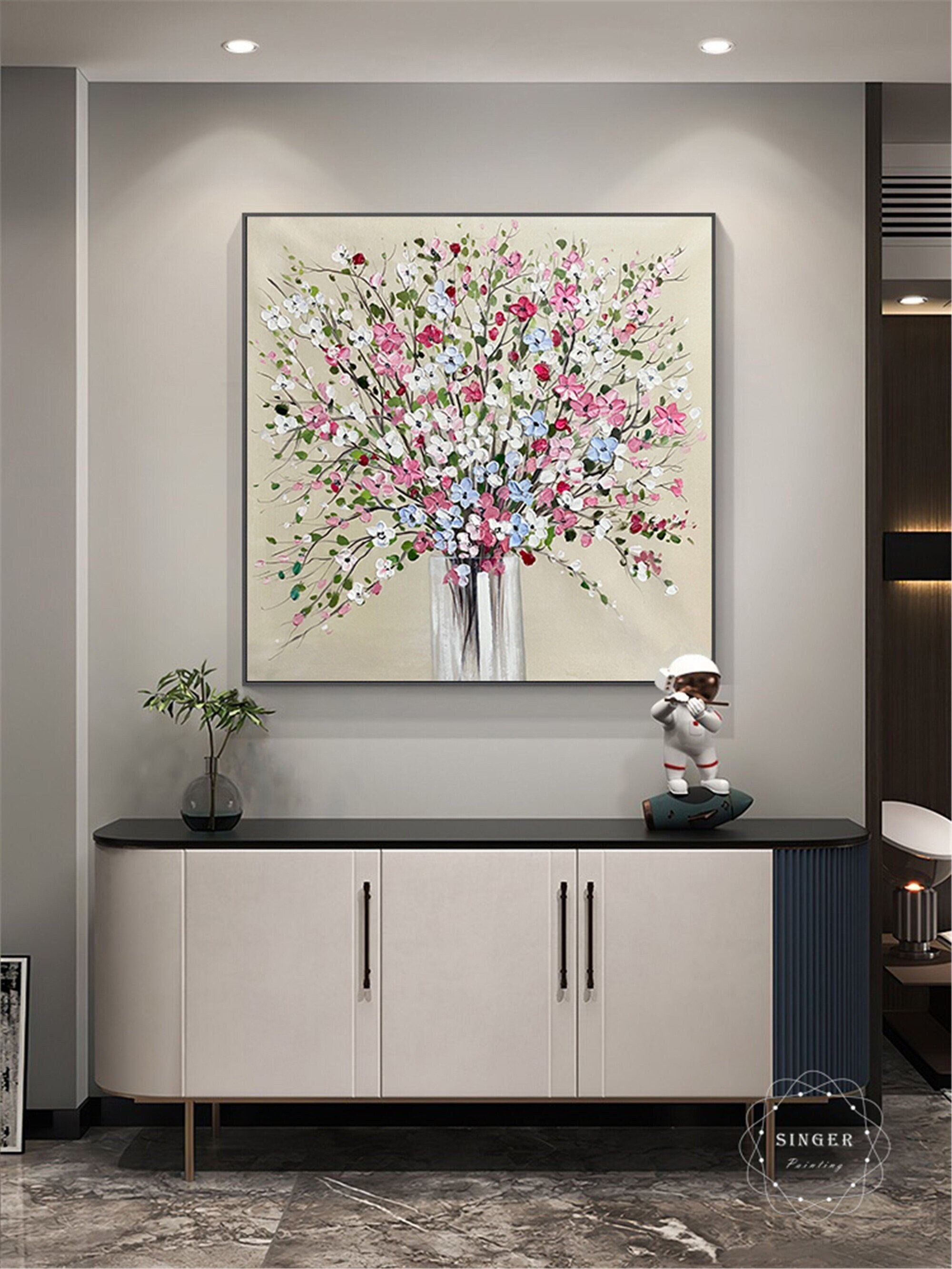 Abstract Flower Wall Art Textured Acrylic Canvas Painting for Decor