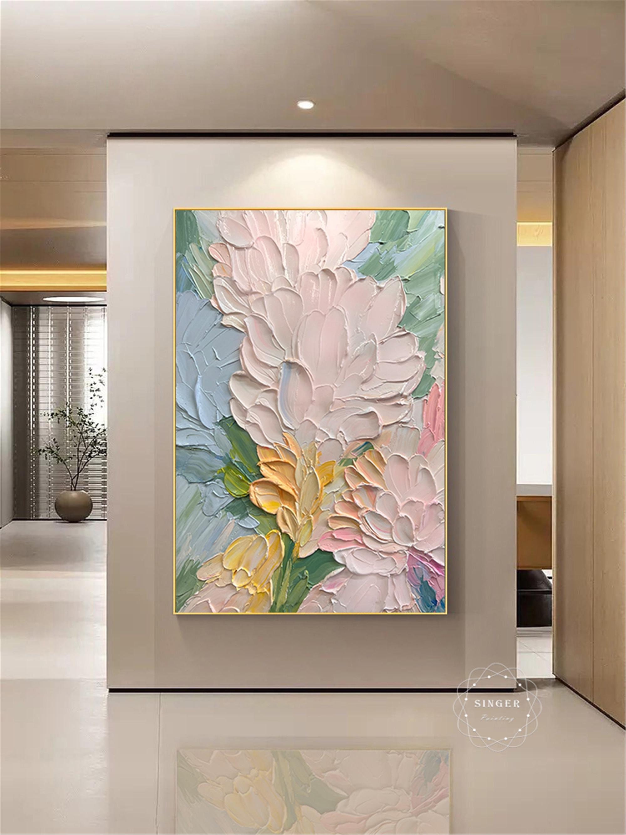 Acrylic Flower Painting with 3D Texture for Unique Wall Decor