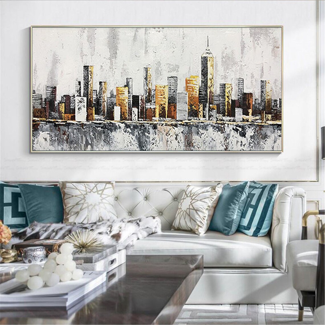 Gold art Abstract painting wall art pictures for living room | Etsy