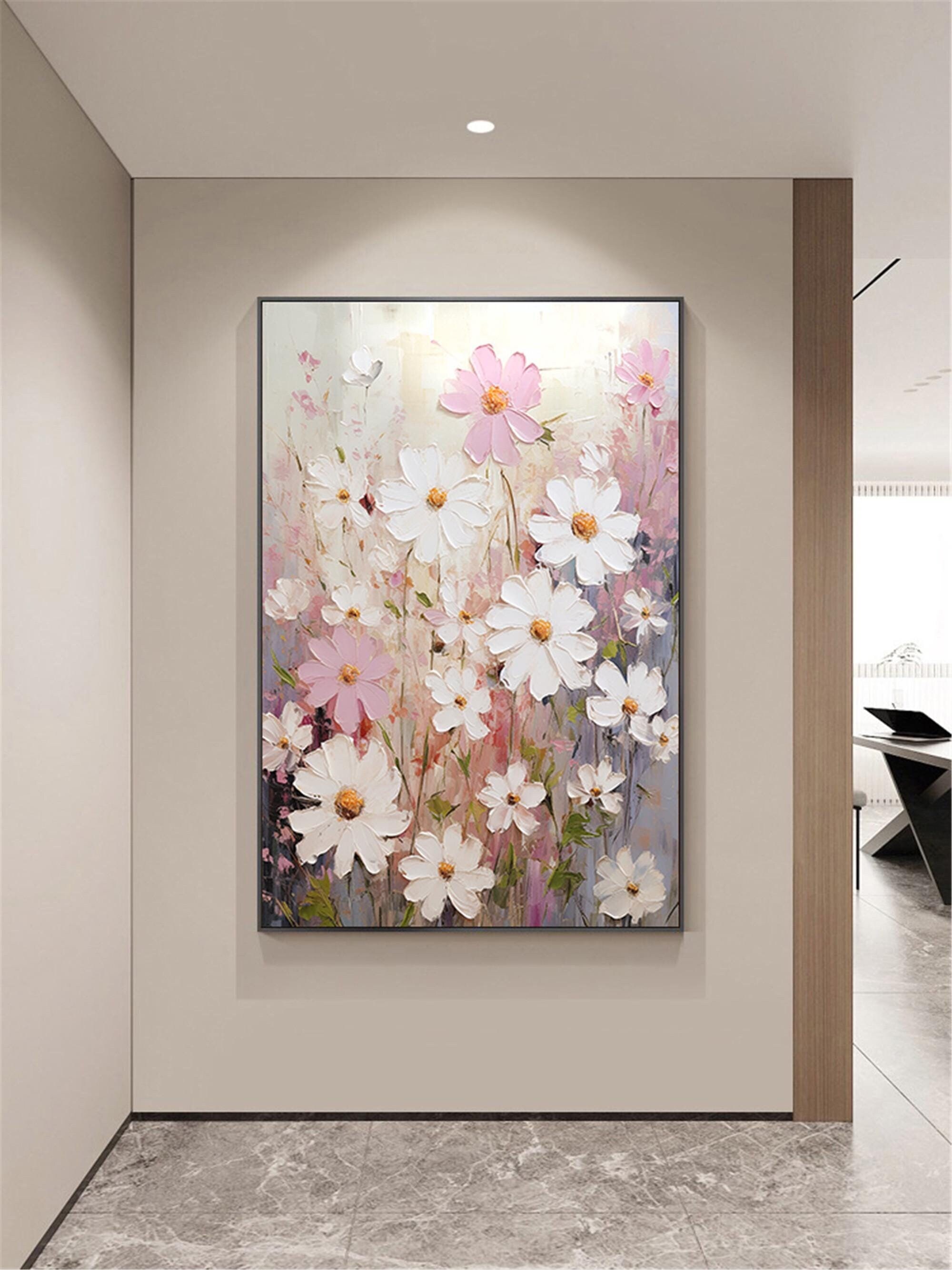 Flower Wall Art Acrylic Canvas Painting with Textured Finish