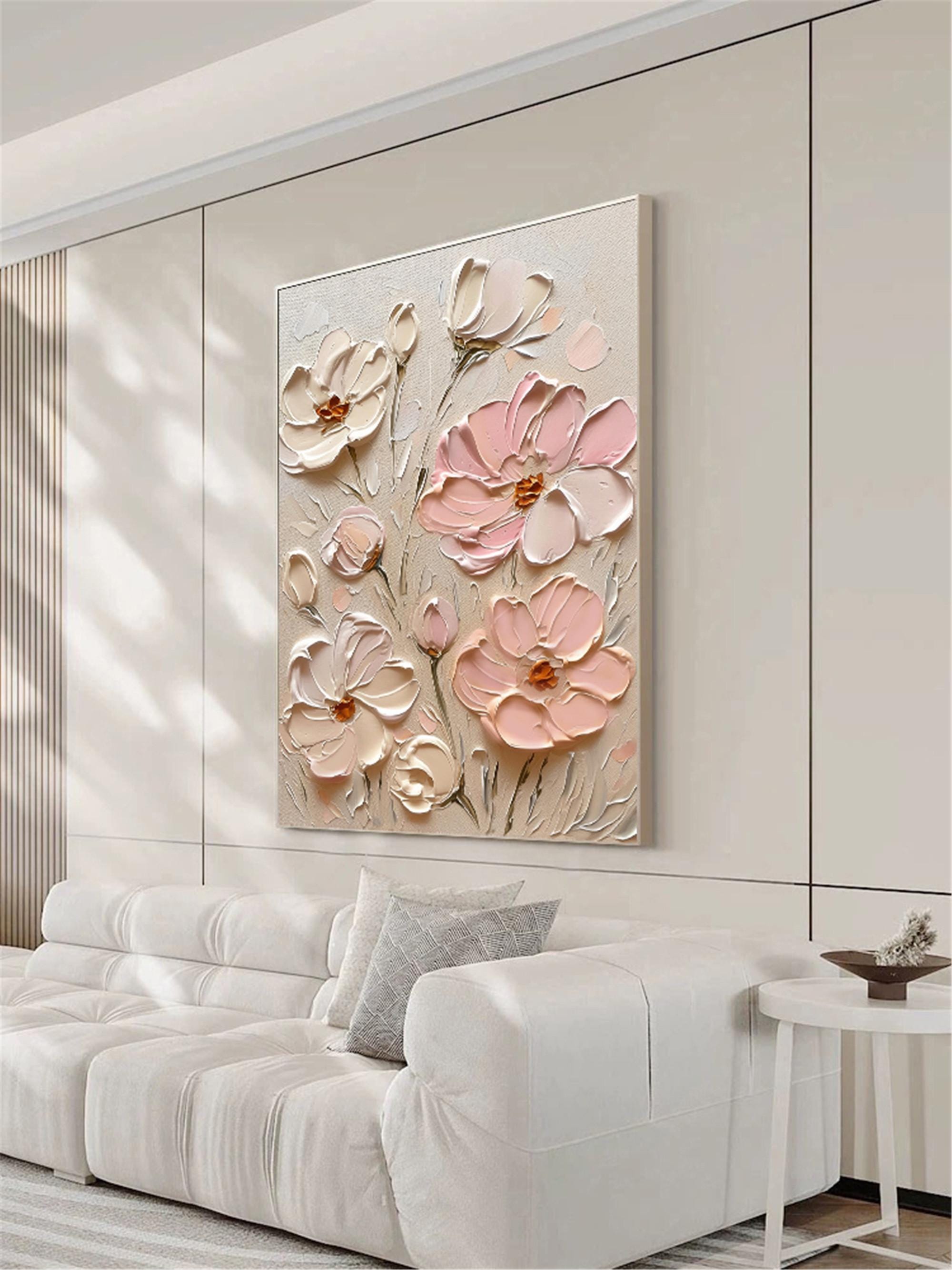 Original 3D Textured Wall Art Flower Painting on Canvas Custom Wall painting Modern pink Floral Living Room Fancy Art personalized gift,home