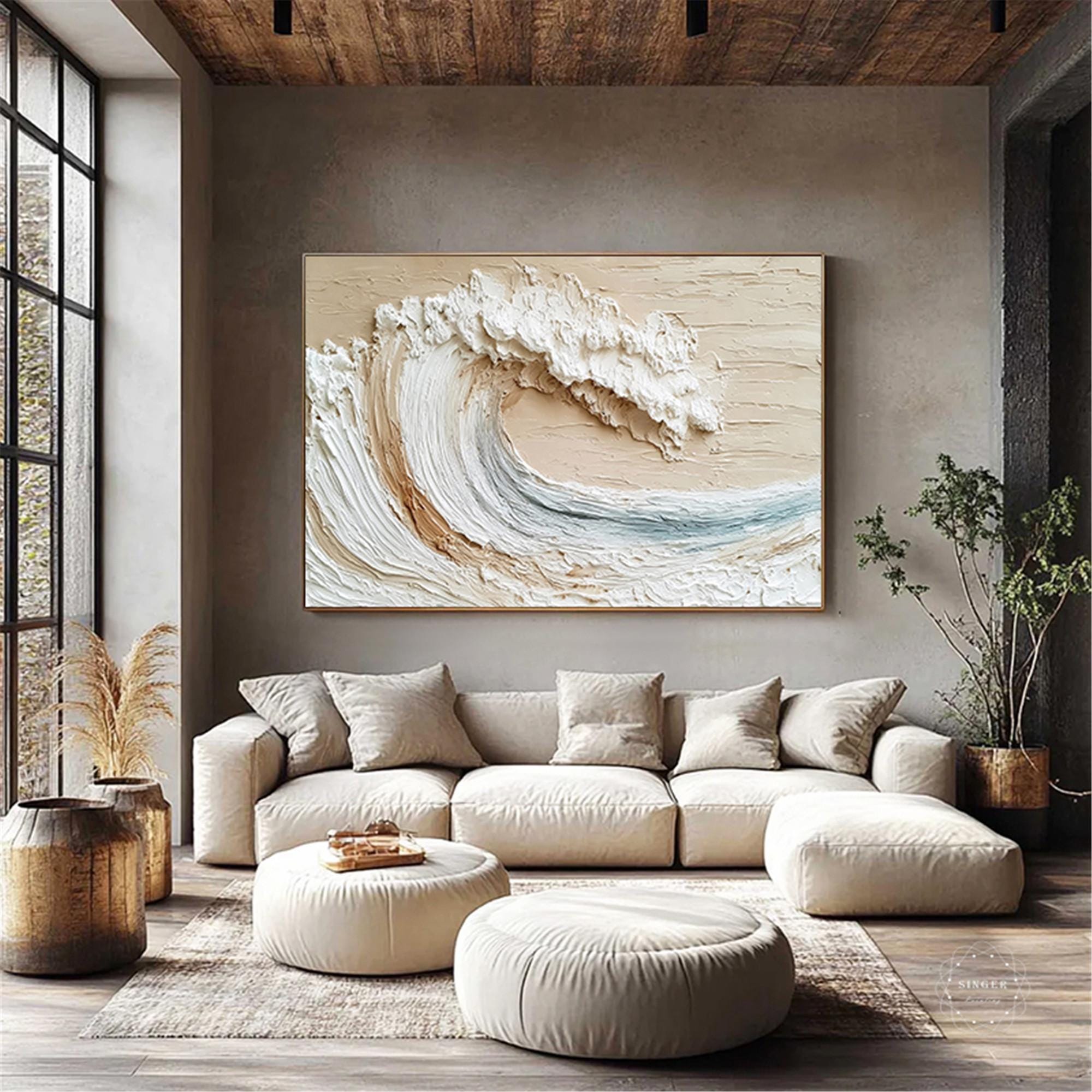 3DTextured Ocean Wall Art Original abstract painting on canvas Large Beach Painting personalized gift Earth Tone Wave wall Decor Living Room