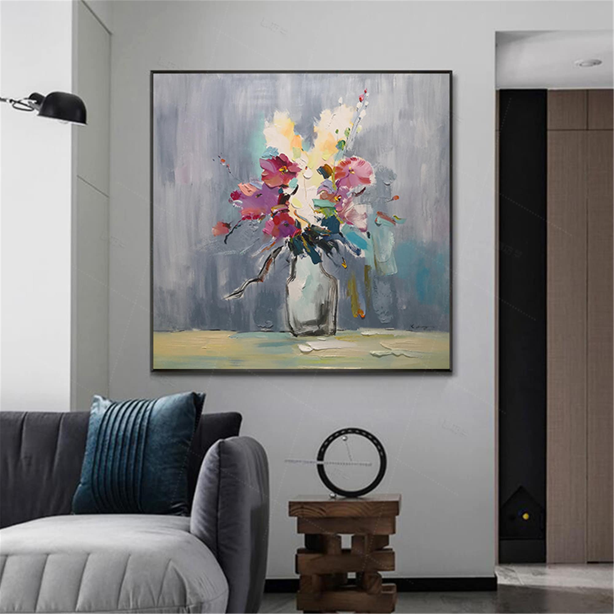 Pink flower abstract painting canvas wall art picture for Etsy