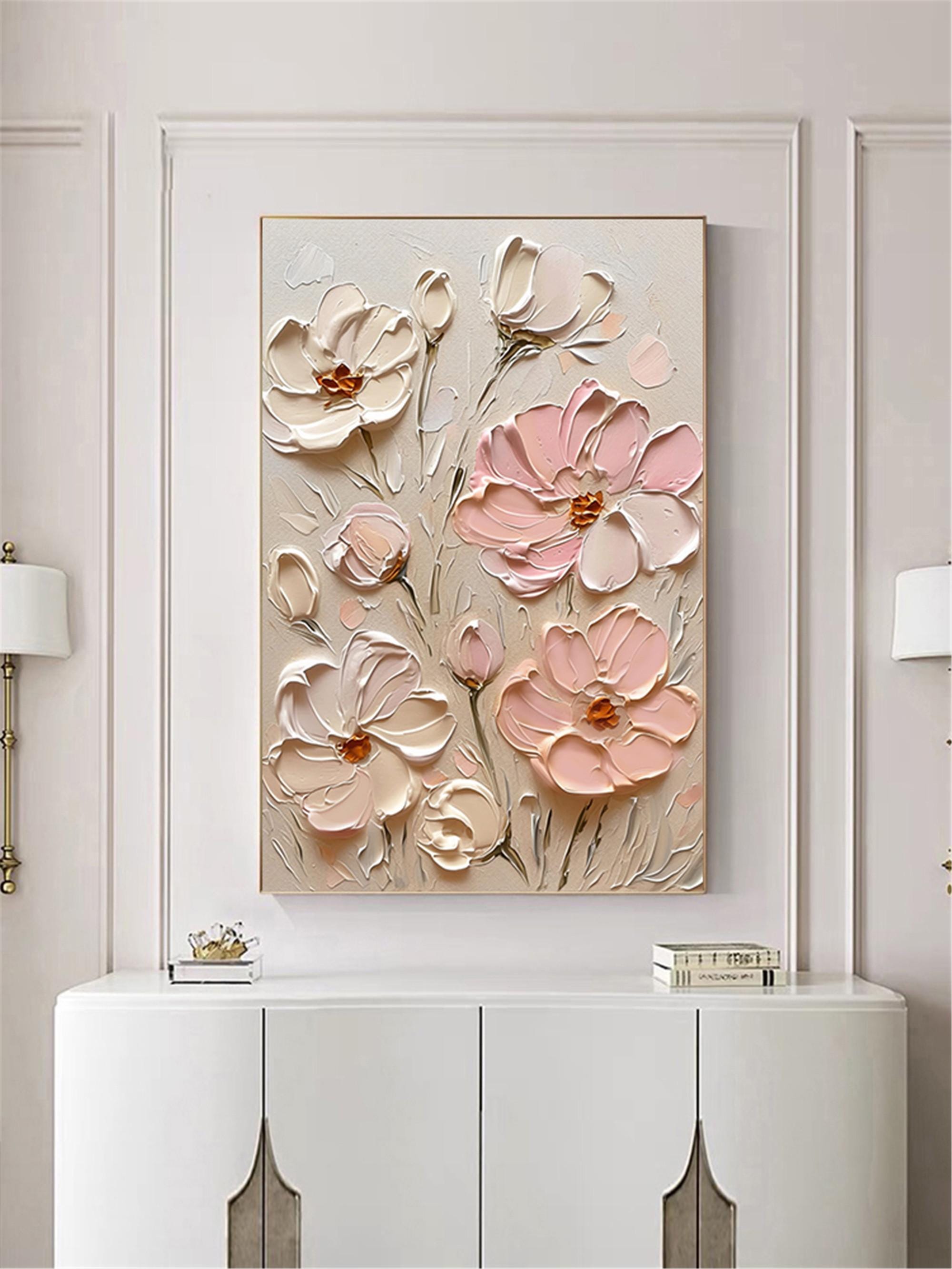 Original 3D Textured Wall Art Flower Painting on Canvas Custom Wall painting Modern pink Floral Living Room Fancy Art personalized gift,home