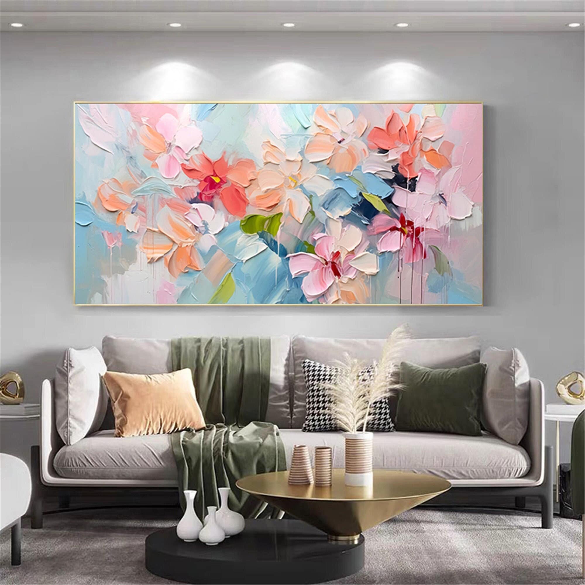 Floral Art 3D Textured Painting on Canvas for Modern Wall Decor