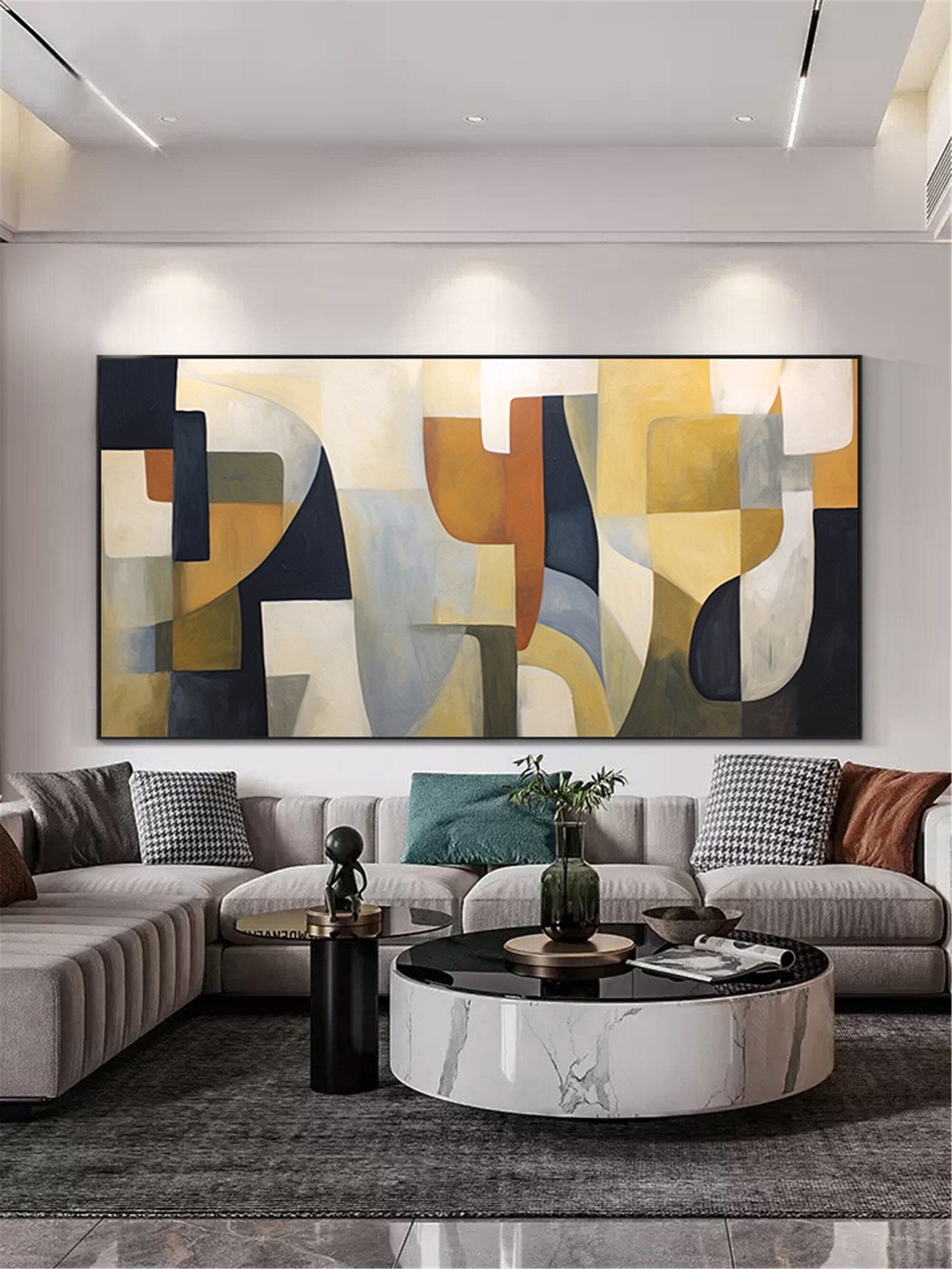 3D Textured Abstract Painting Large Framed Canvas Modern Minimalist Art