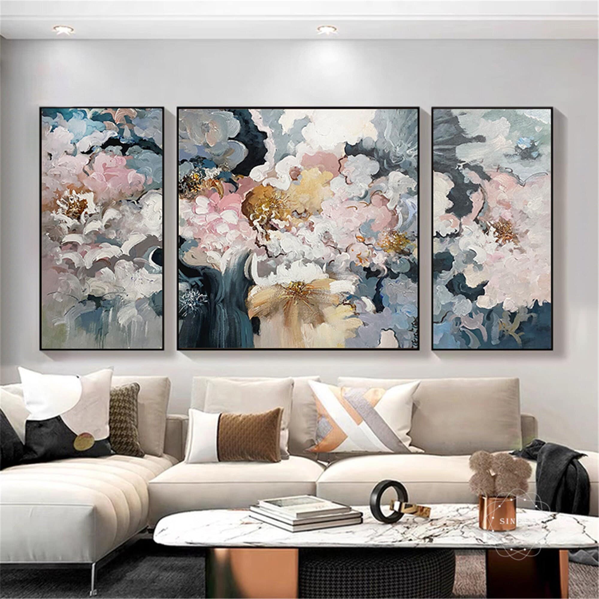 Pink Flower Wall Art Acrylic Canvas Painting for Personalized Gifts