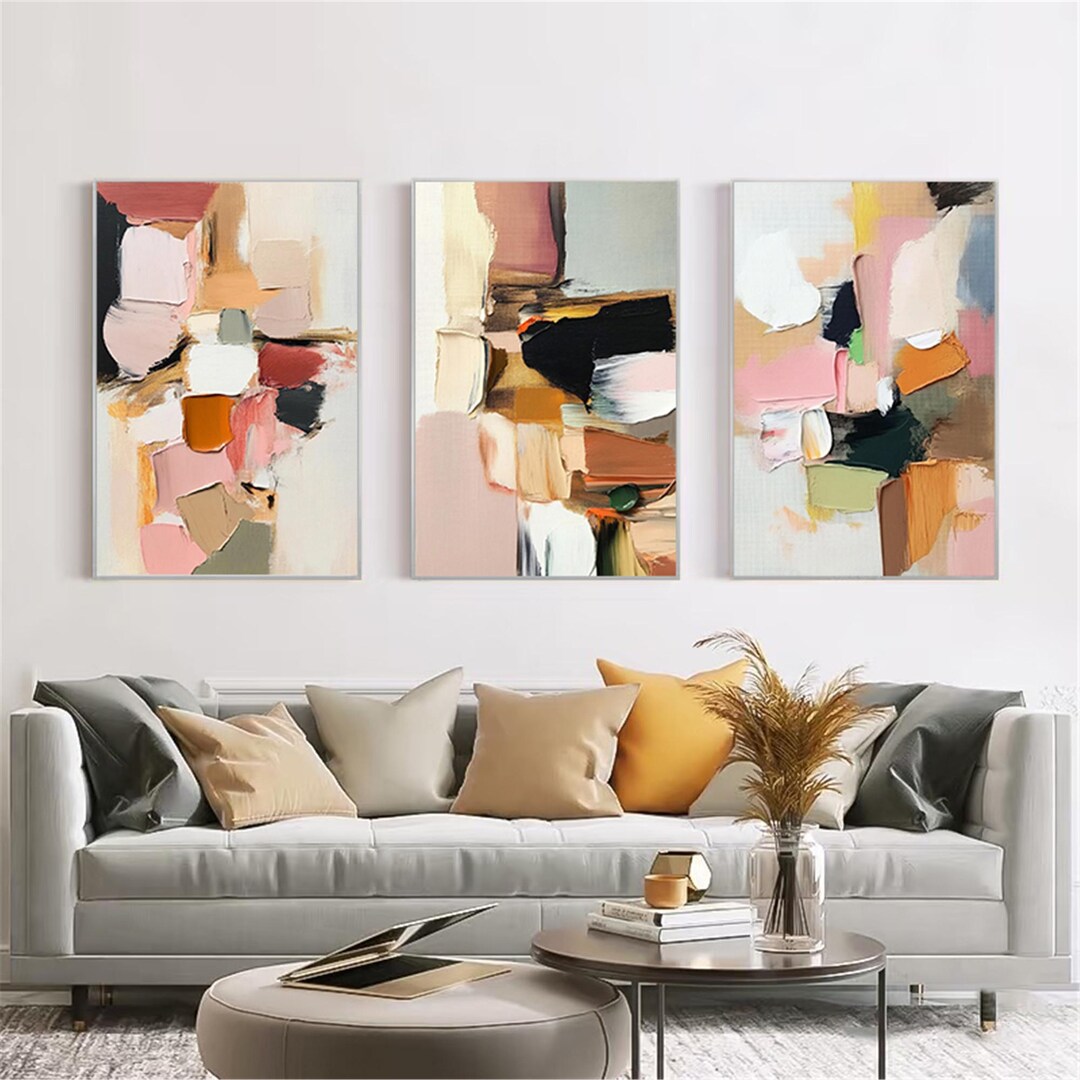 3 Sets Original Abstract Painting on Canvas, Modern Acrylic Wall Art ...