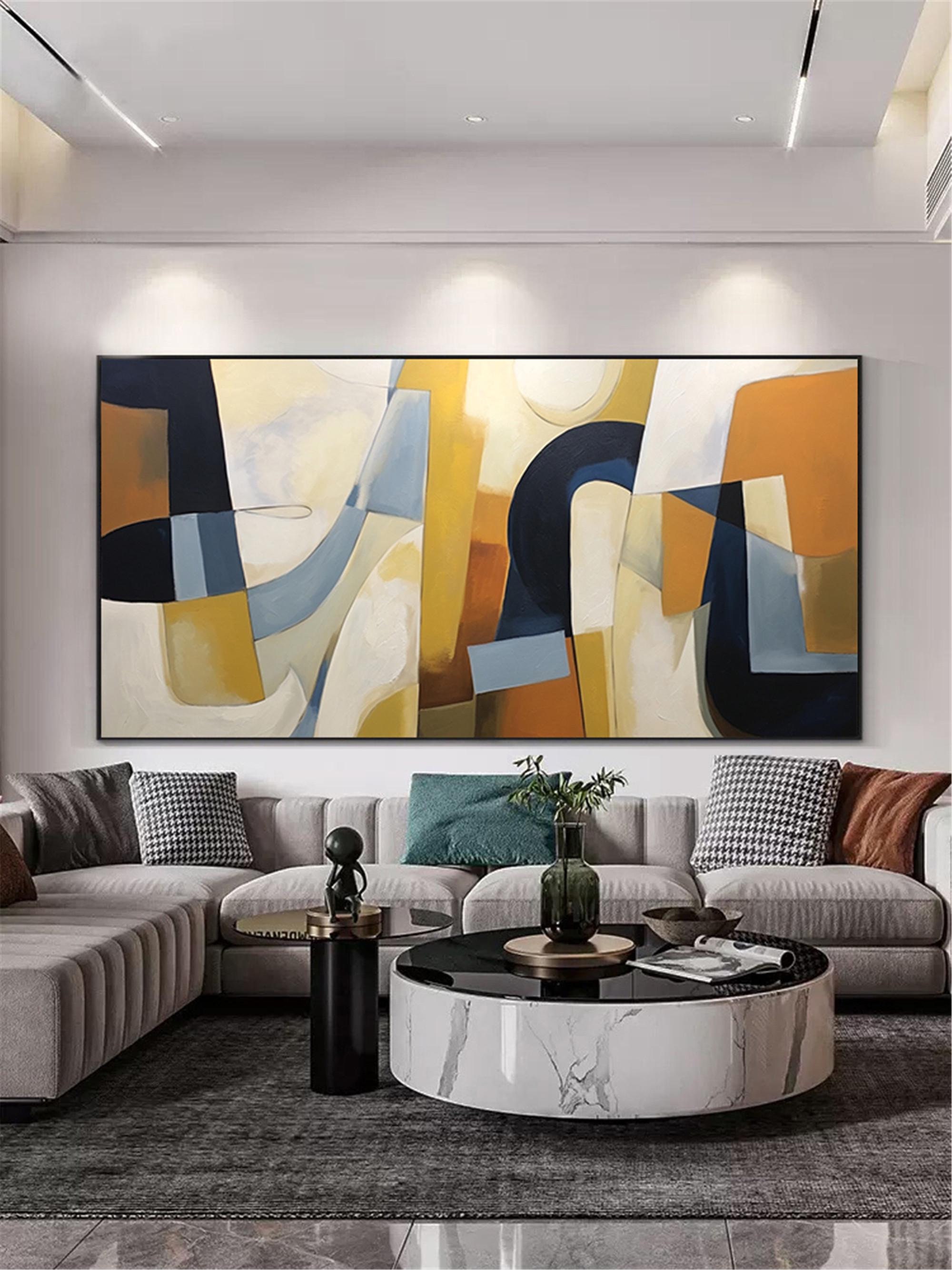Large Framed Brown Abstract Painting for Wabi-Sabi Modern Wall Art