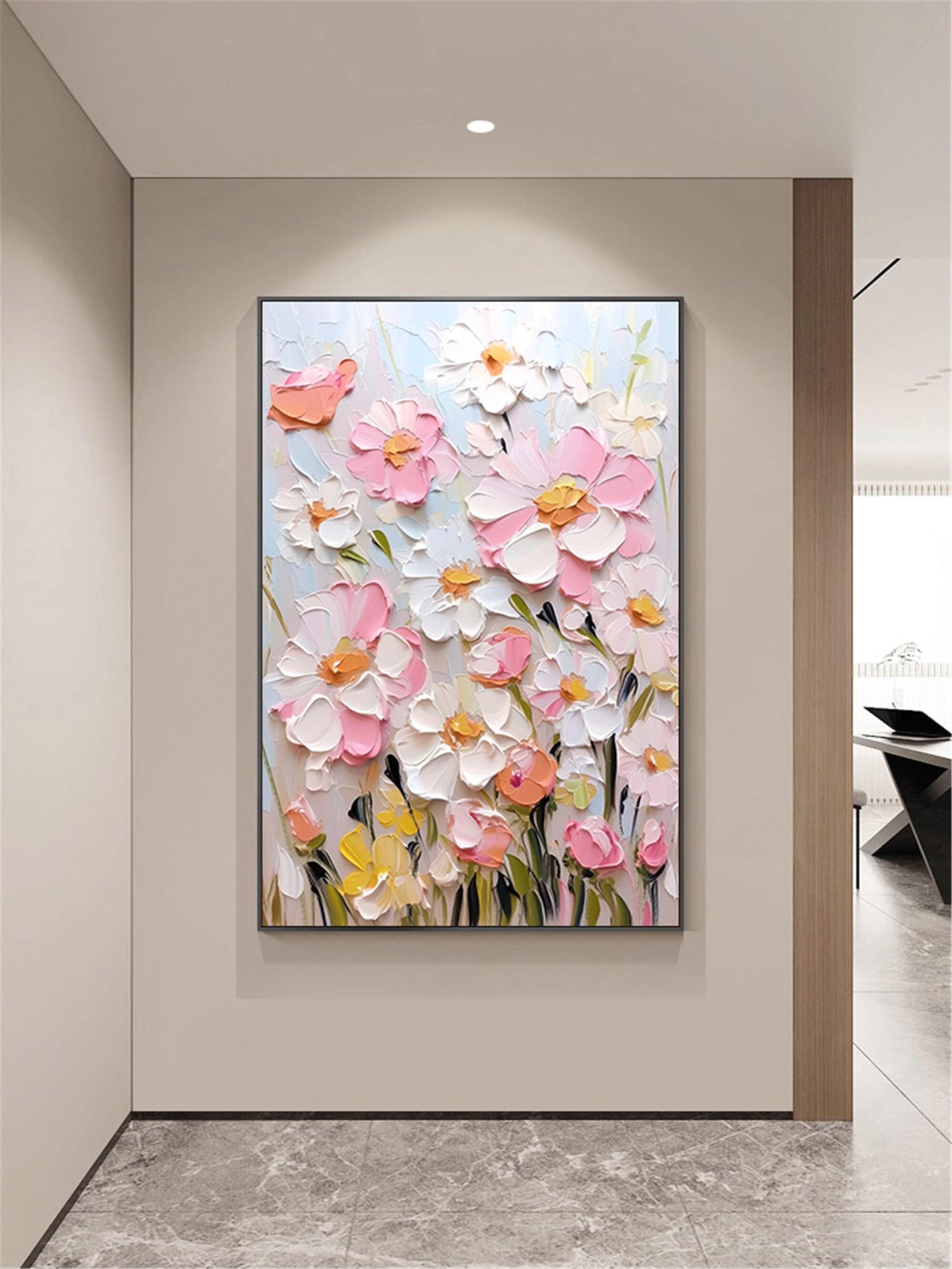 Flower Wall Art 3D Textured Acrylic Canvas Painting for Wall Display