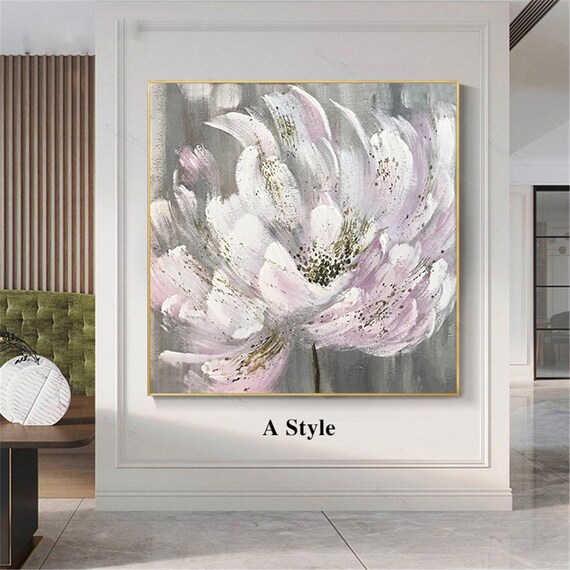 Framed pink gray acrylic Abstract painting canvas wall art Etsy