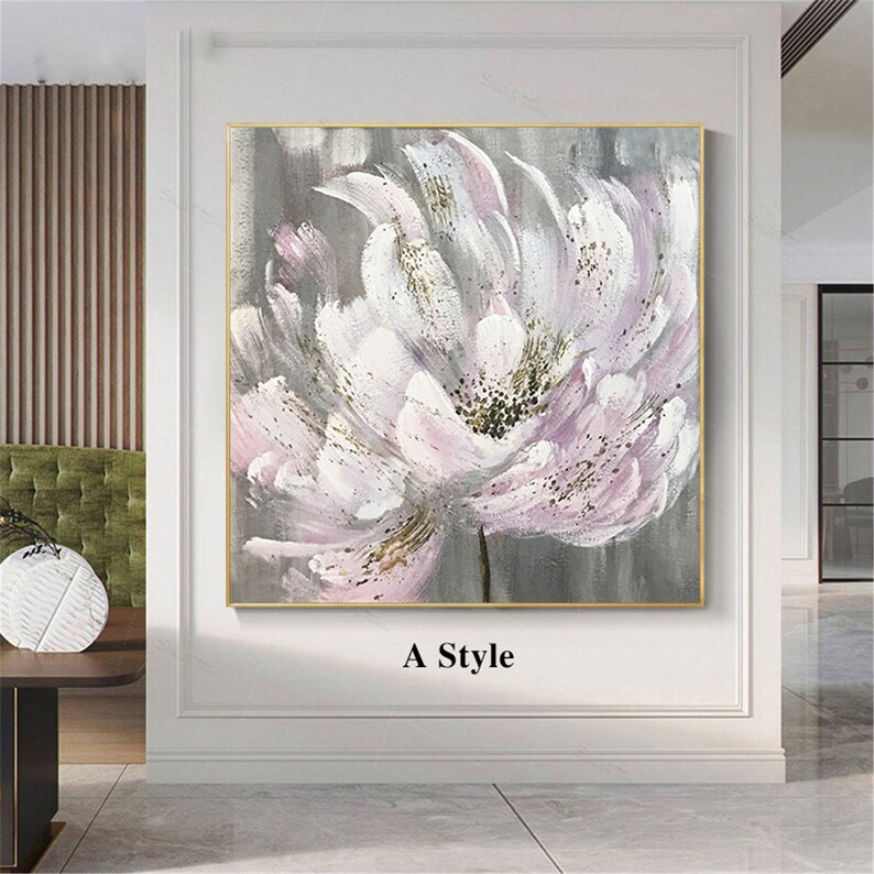 Framed pink gray acrylic Abstract painting canvas wall art Etsy