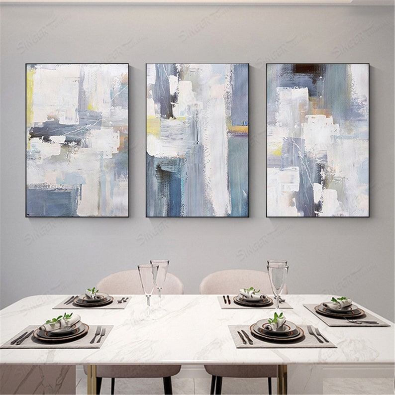 3 pieces Gray abstract canvas painting wall art pictures for Etsy