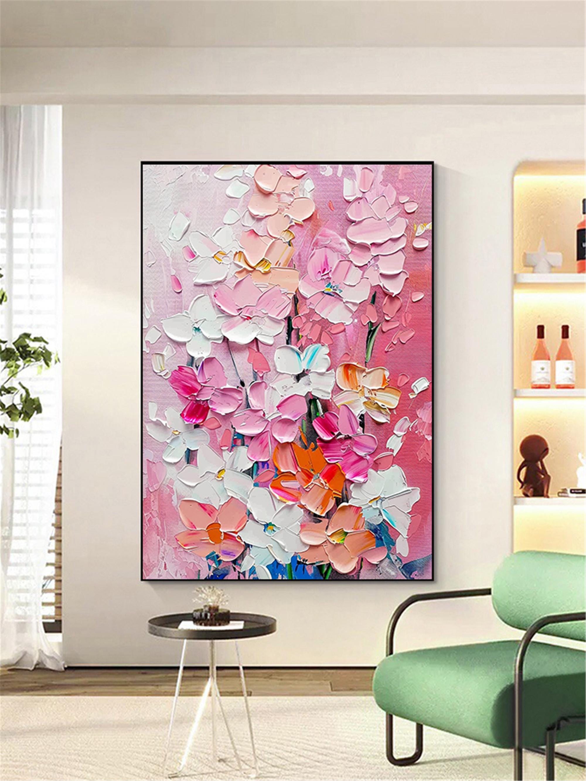 Blossom Painting On Canvas Textured Floral Wall Art Palette Knife Impasto acrylic painting Abstract Wall Decor for home personalized gifts