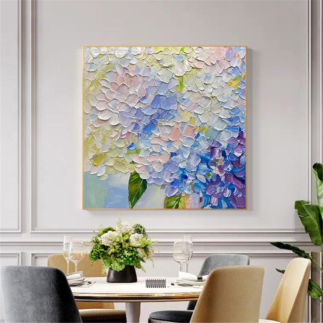 Purple Hydrangea Painting, Textured Acrylic Flower Art on Canvas - Etsy