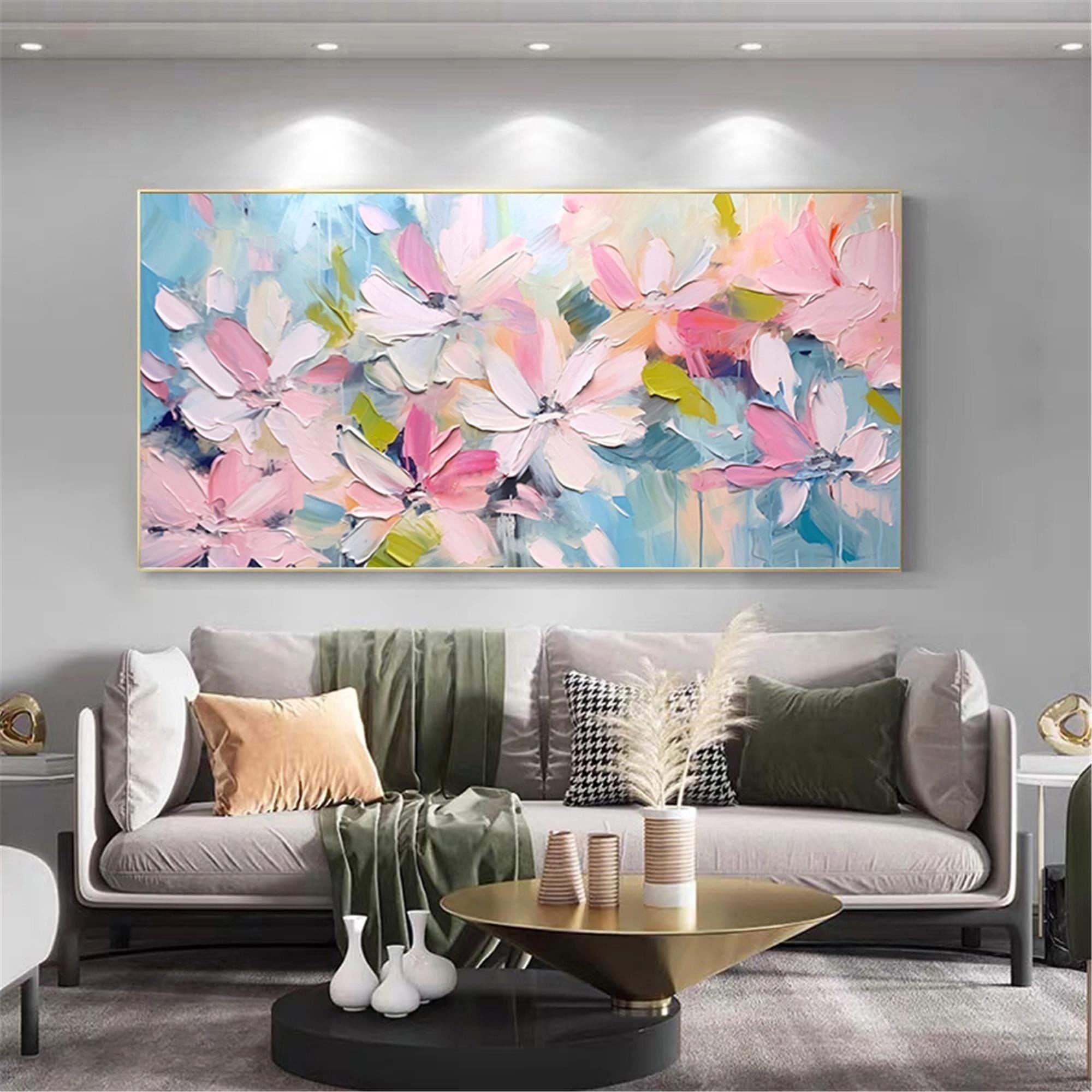 Original Floral Art Acrylic Canvas Painting for Living Room Walls