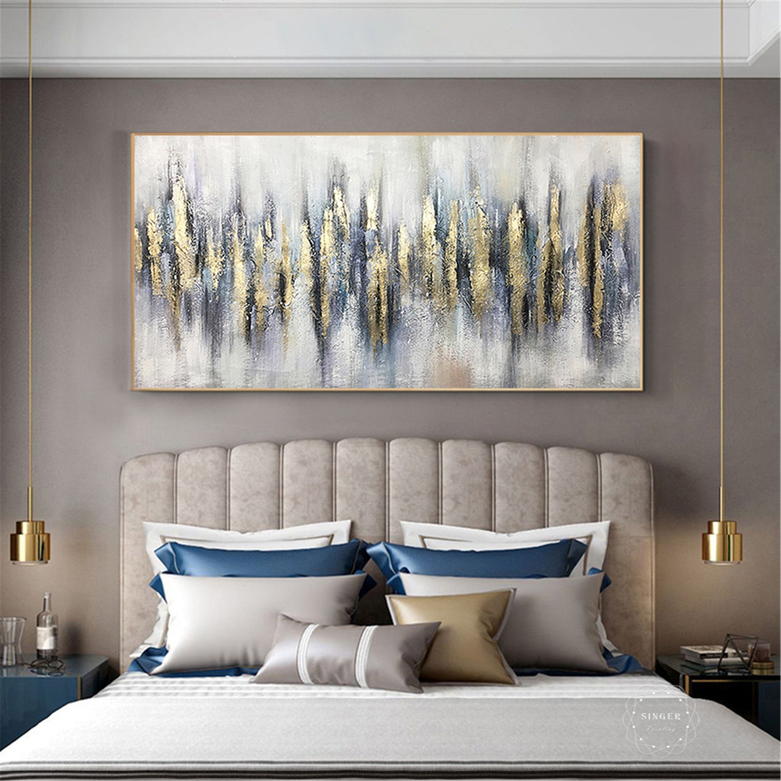 Gold Leaf Wall Art Abstract Painting on Canvas Wall Framed for - Etsy