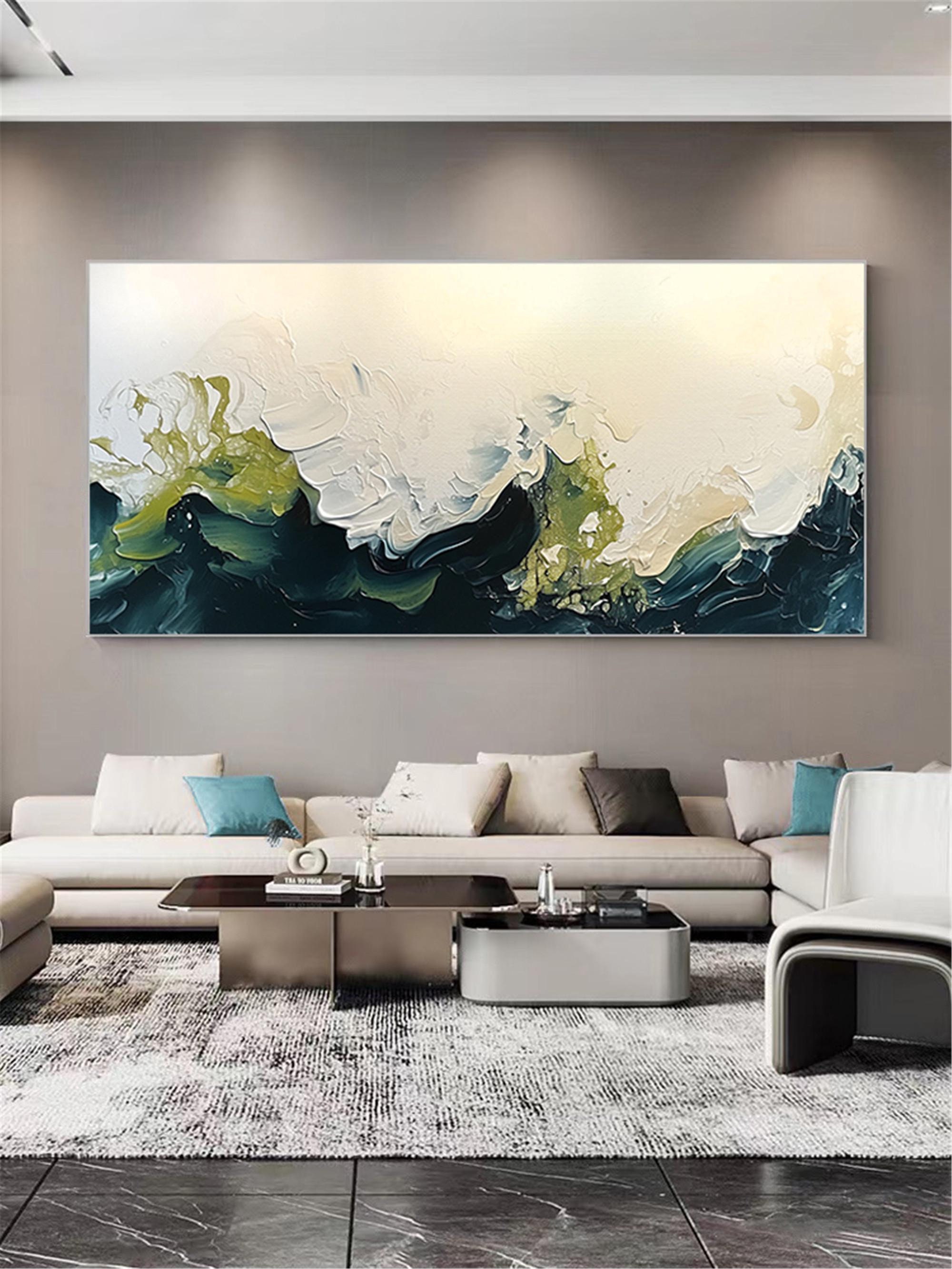 Large Blue Abstract Textured Canvas Art for Modern Wall Decor