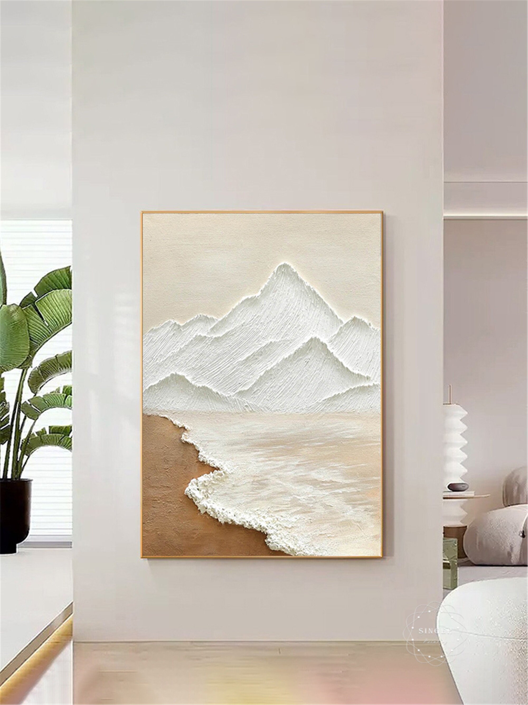 3DTextured Original abstract painting on canvas Large Ocean Wall Art Beach Painting personalized gift Earth Tone Wave wall Decor Living Room