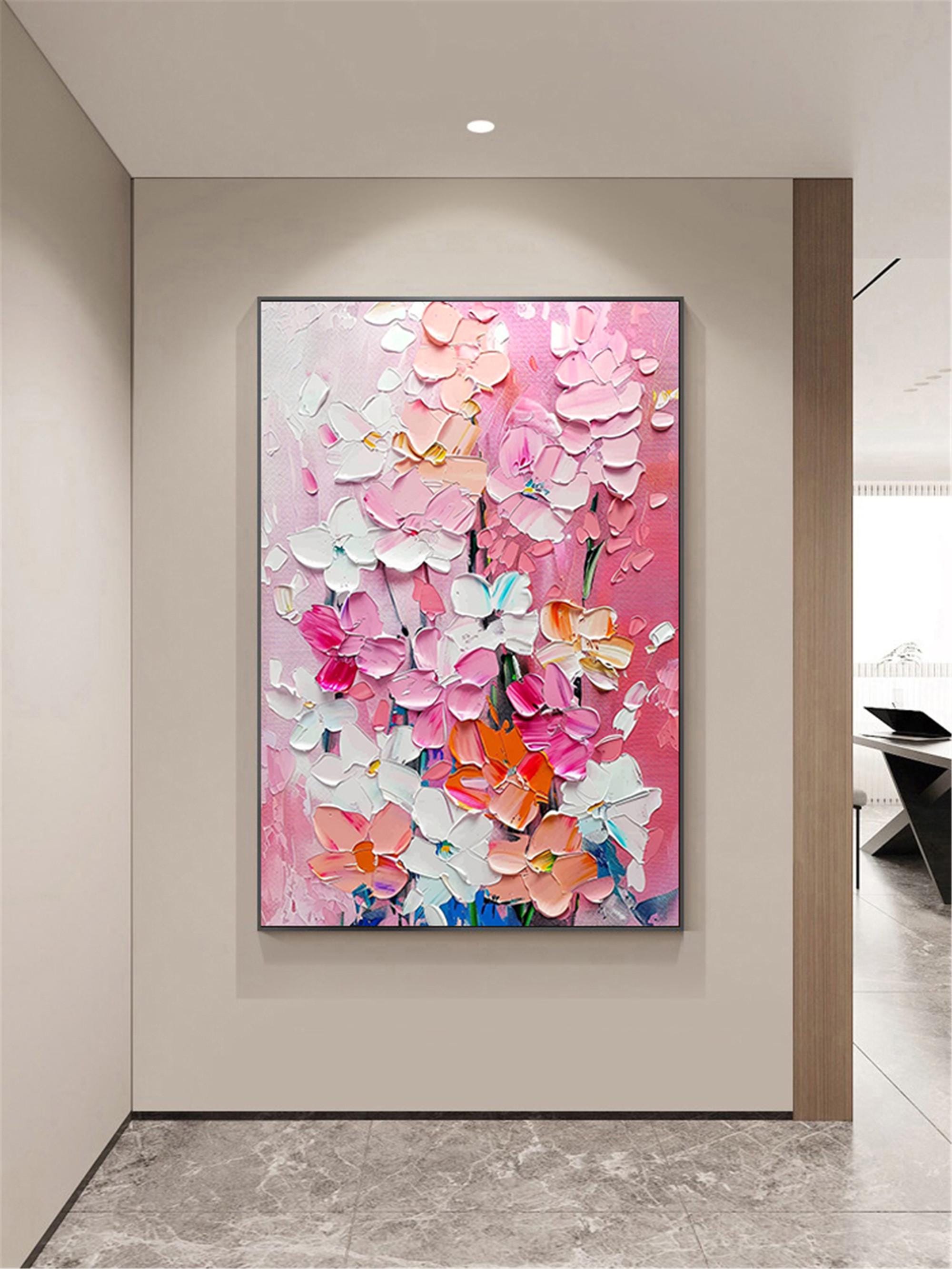 Blossom Painting On Canvas Textured Floral Wall Art Palette Knife Impasto acrylic painting Abstract Wall Decor for home personalized gifts