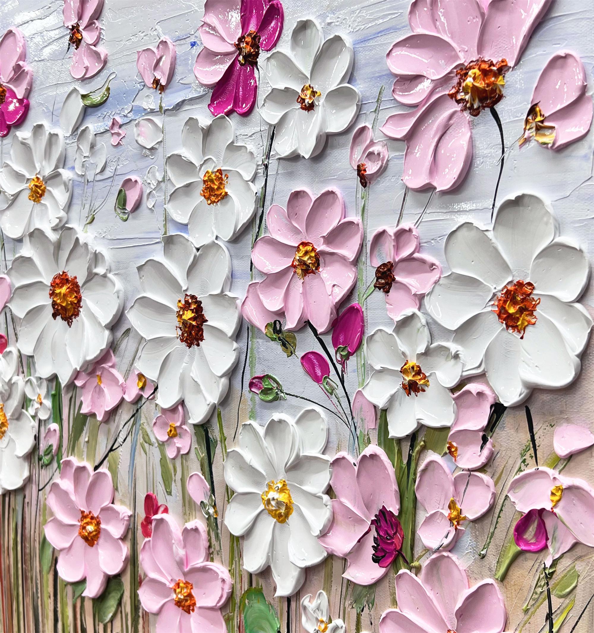 Large Textured Floral 3D Wall Art Palette Knife Flower oil Painting on Canvas personalized gift pink Modern Fancy Art Living Room wall decor