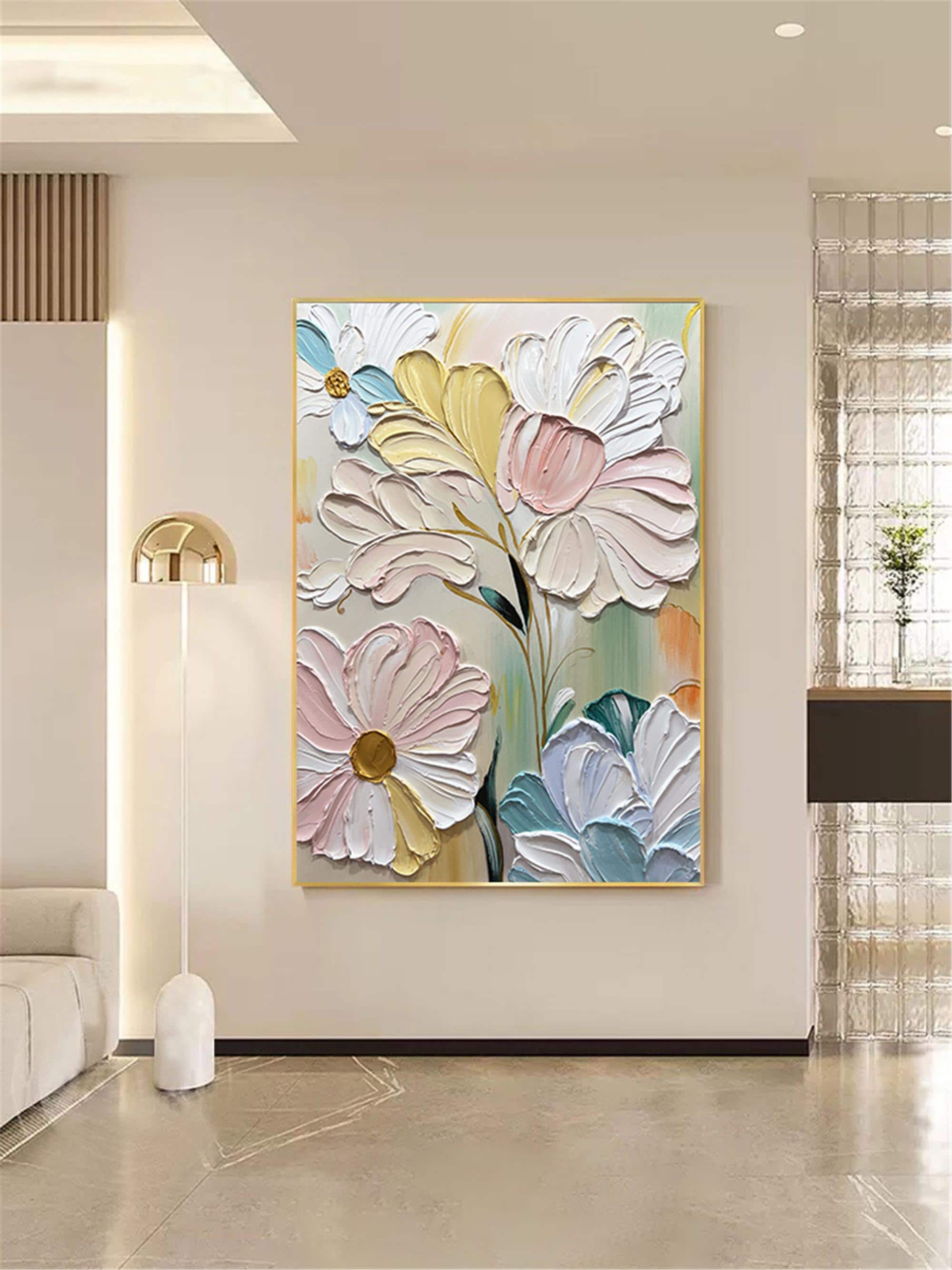 3D Floral Painting on Canvas,original acrylic painting,modern pink flowers wall Art for Living Room home decor wall decor textured Fancy Art