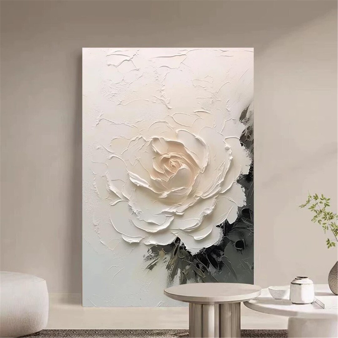 Floral Painting on Canvas 3D Heavy Textured Wall Art Elegant Bloom ...