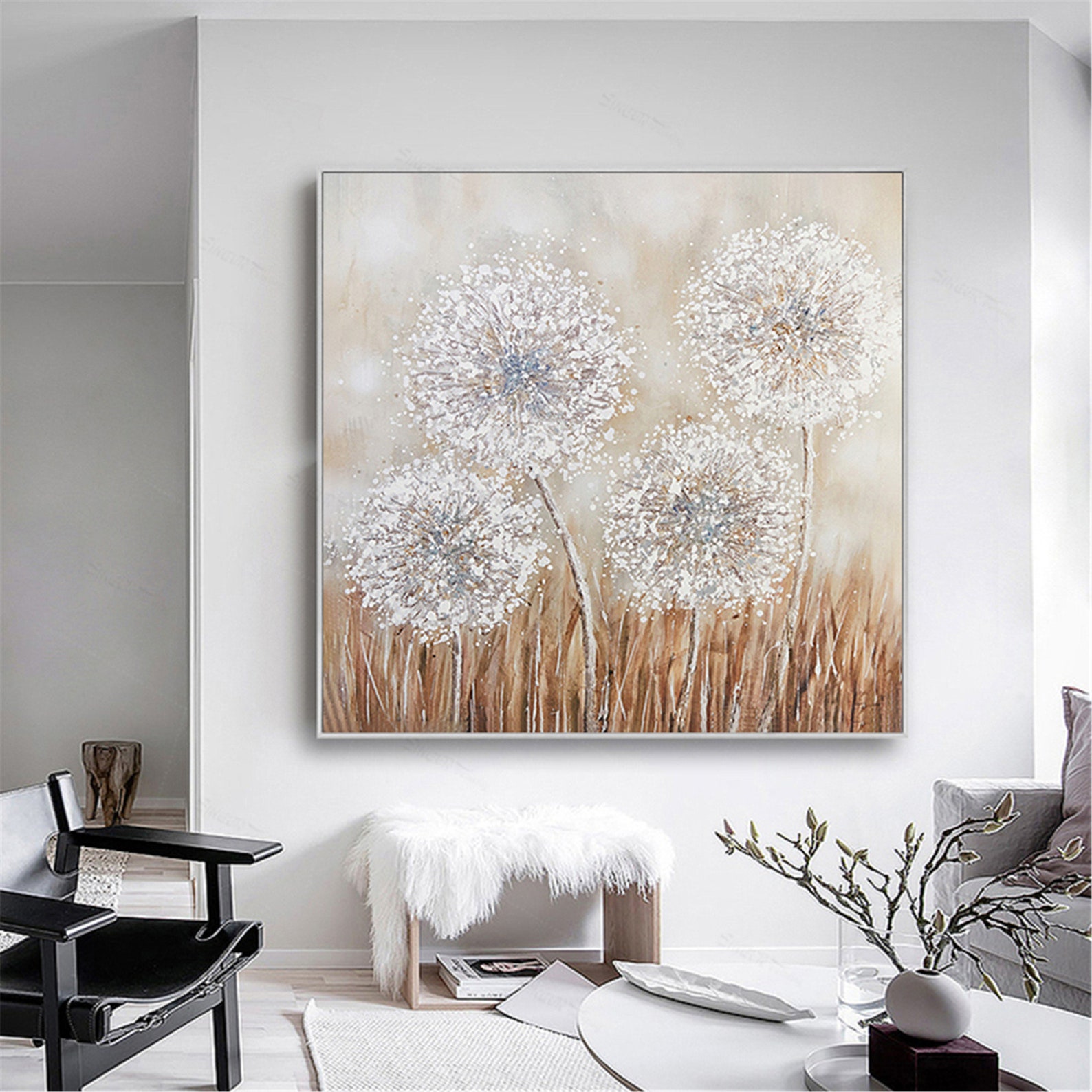 Abstract white flower painting canvas wall art pictures for Etsy