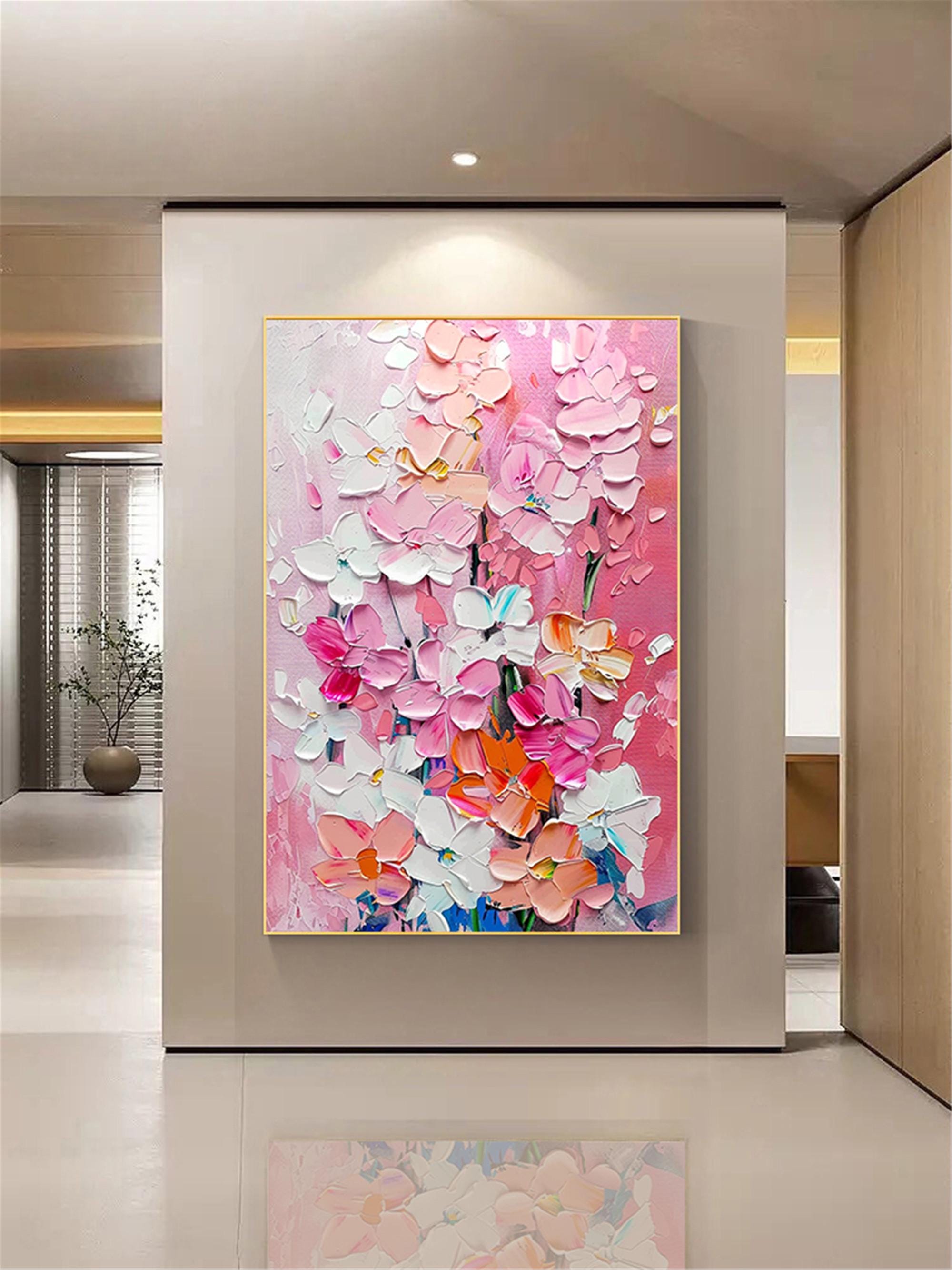 Blossom Painting On Canvas Textured Floral Wall Art Palette Knife Impasto acrylic painting Abstract Wall Decor for home personalized gifts