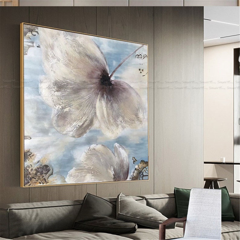 Abstract Flower painting canvas wall art pictures for living room bedroom home decor Original gray blue acrylic texture landscape decoration
