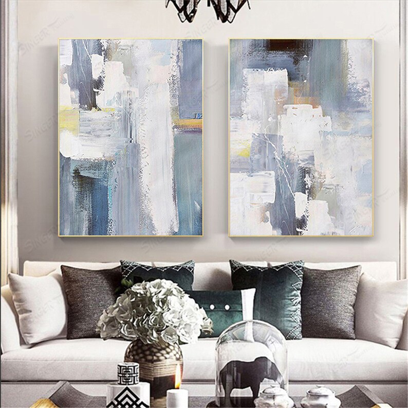 3 pieces Gray abstract canvas painting wall art pictures for Etsy