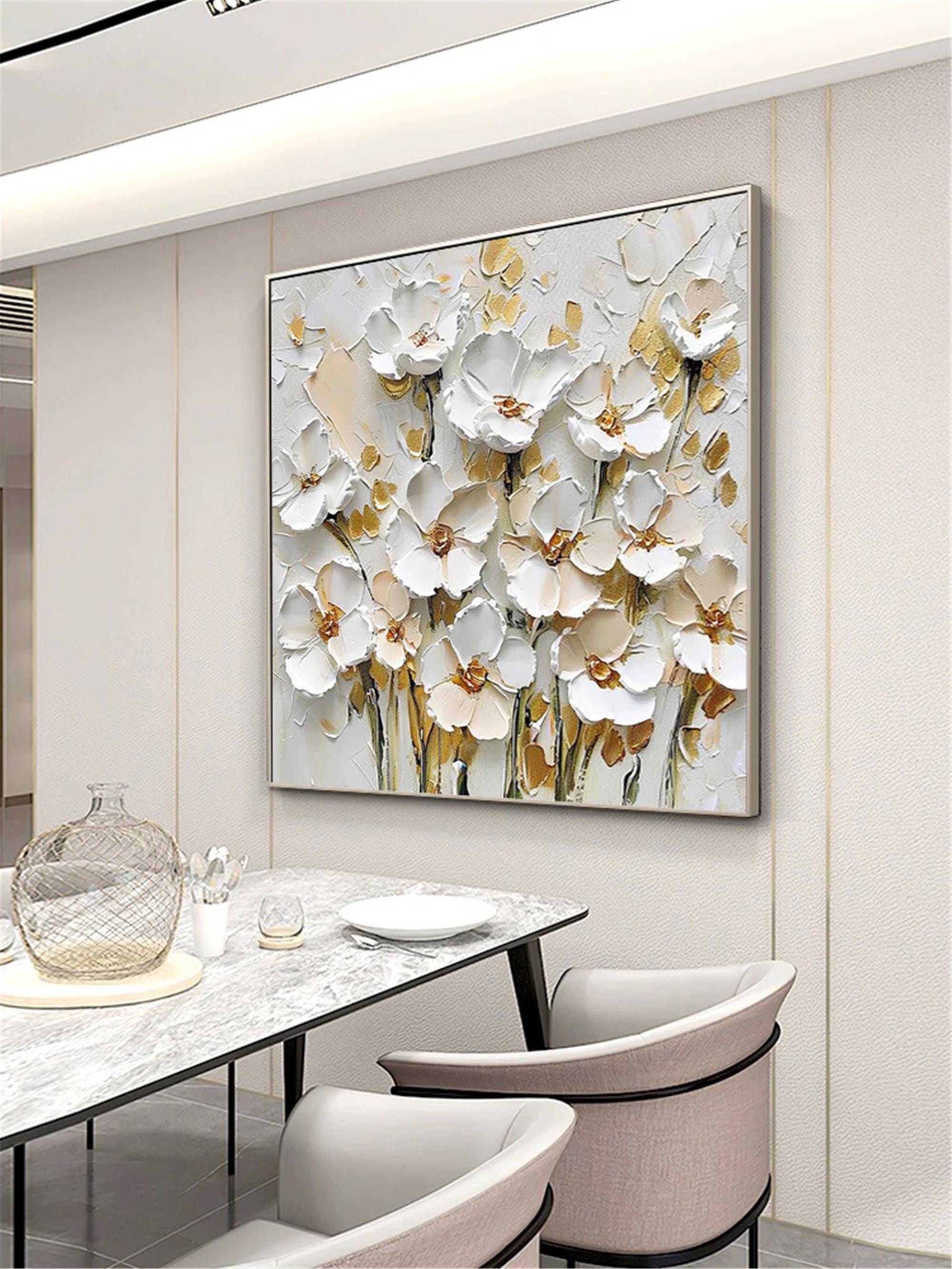 3D Painting on Canvas textured acrylic abstract painting,Gold Flower wall Art,Living Room home decor,,personalized gift,framed wall painting