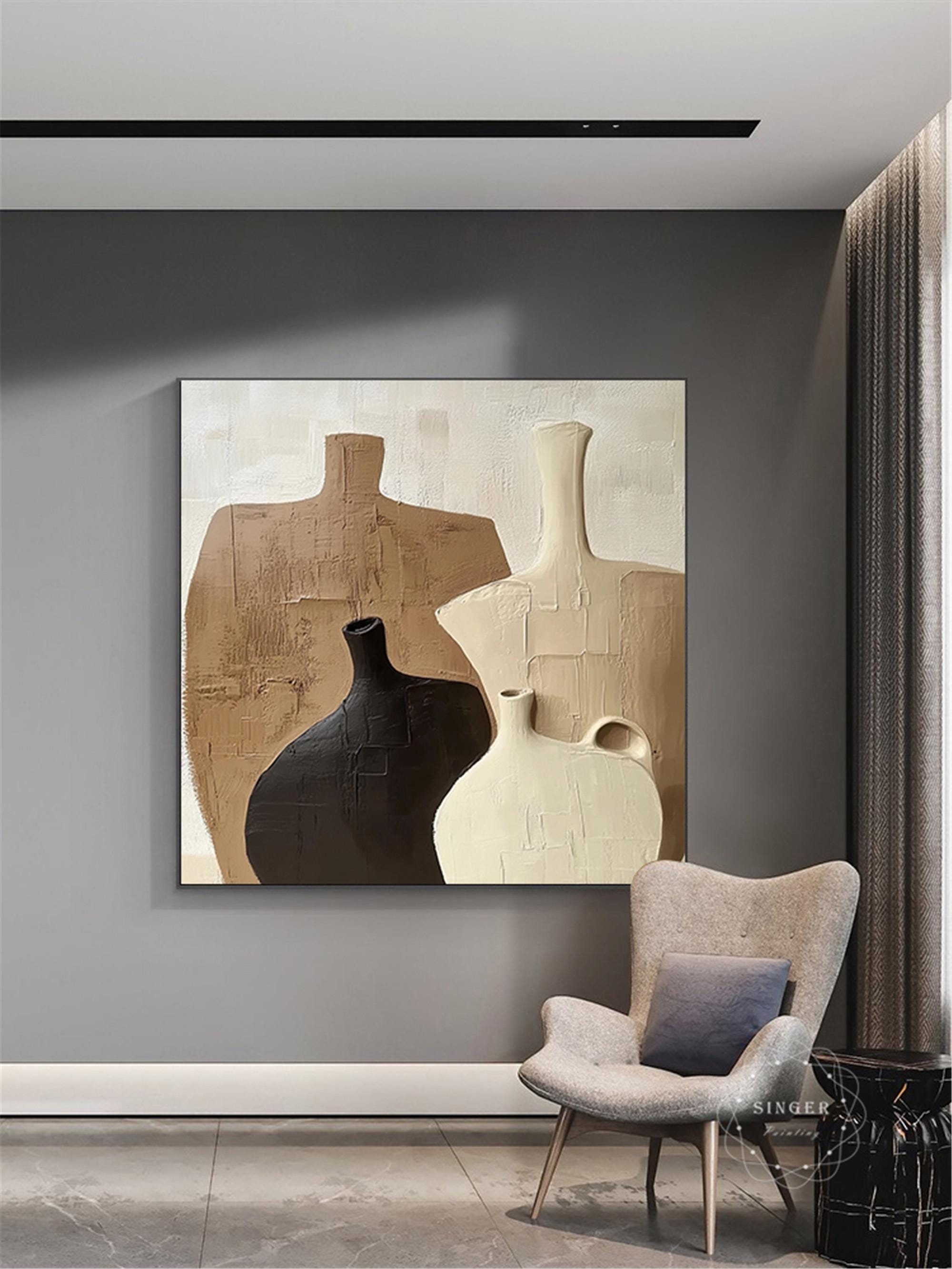 Modern Framed Abstract Art Large 3D Texture Canvas Painting for Sale