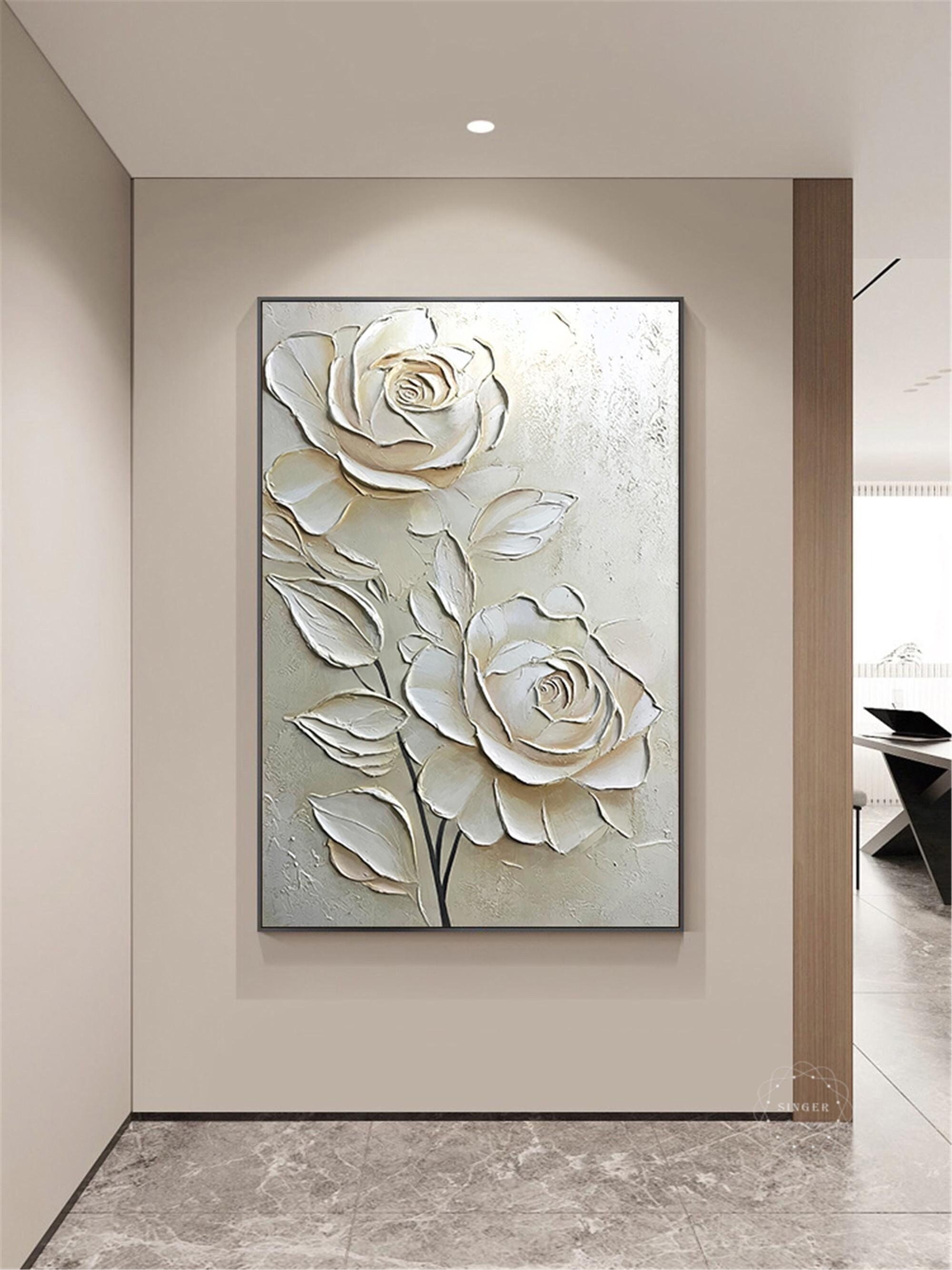 Floral Wall Art 3D Textured Acrylic Painting for Living Room Decor