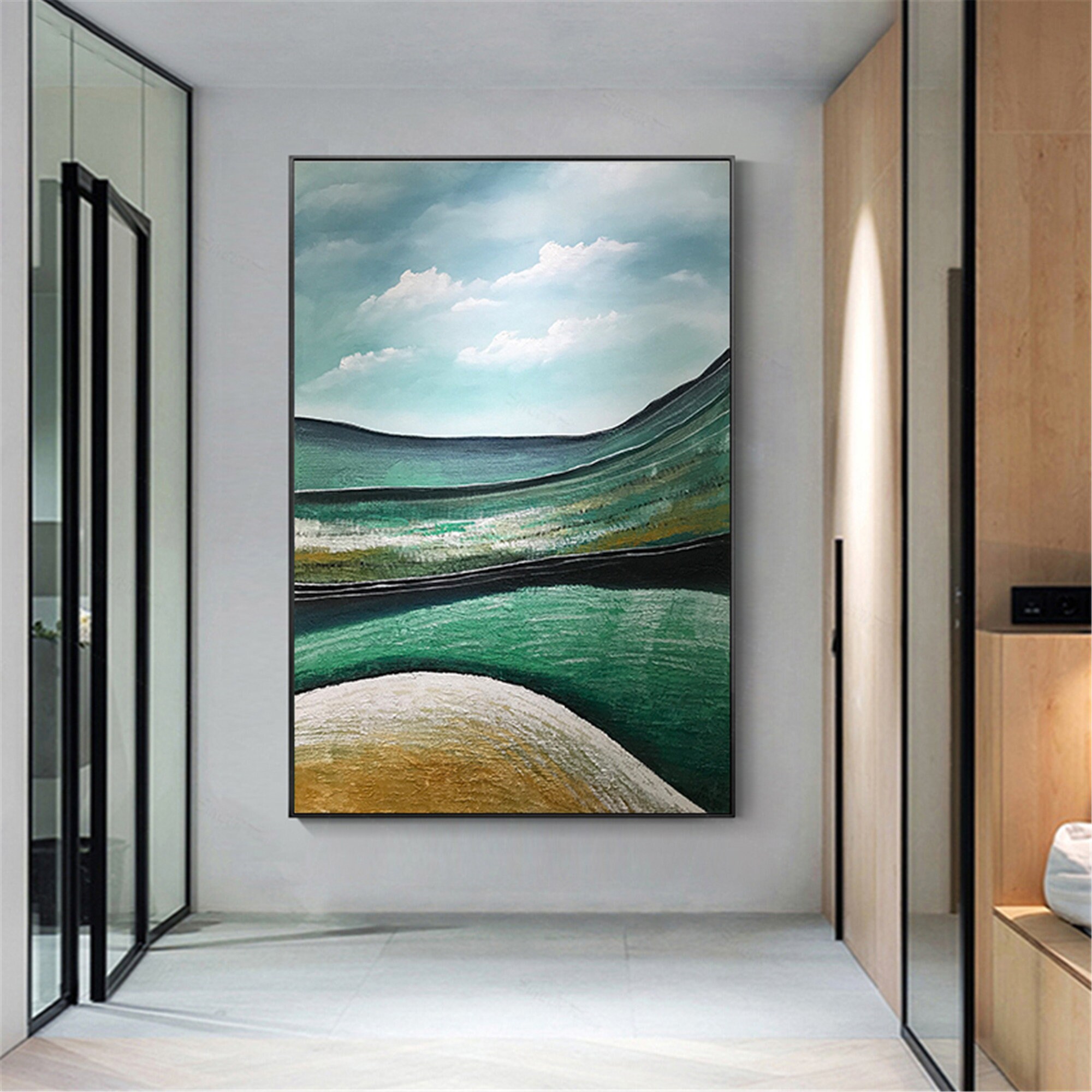 Green abstract painting framed Canvas wall art wall decor for Etsy