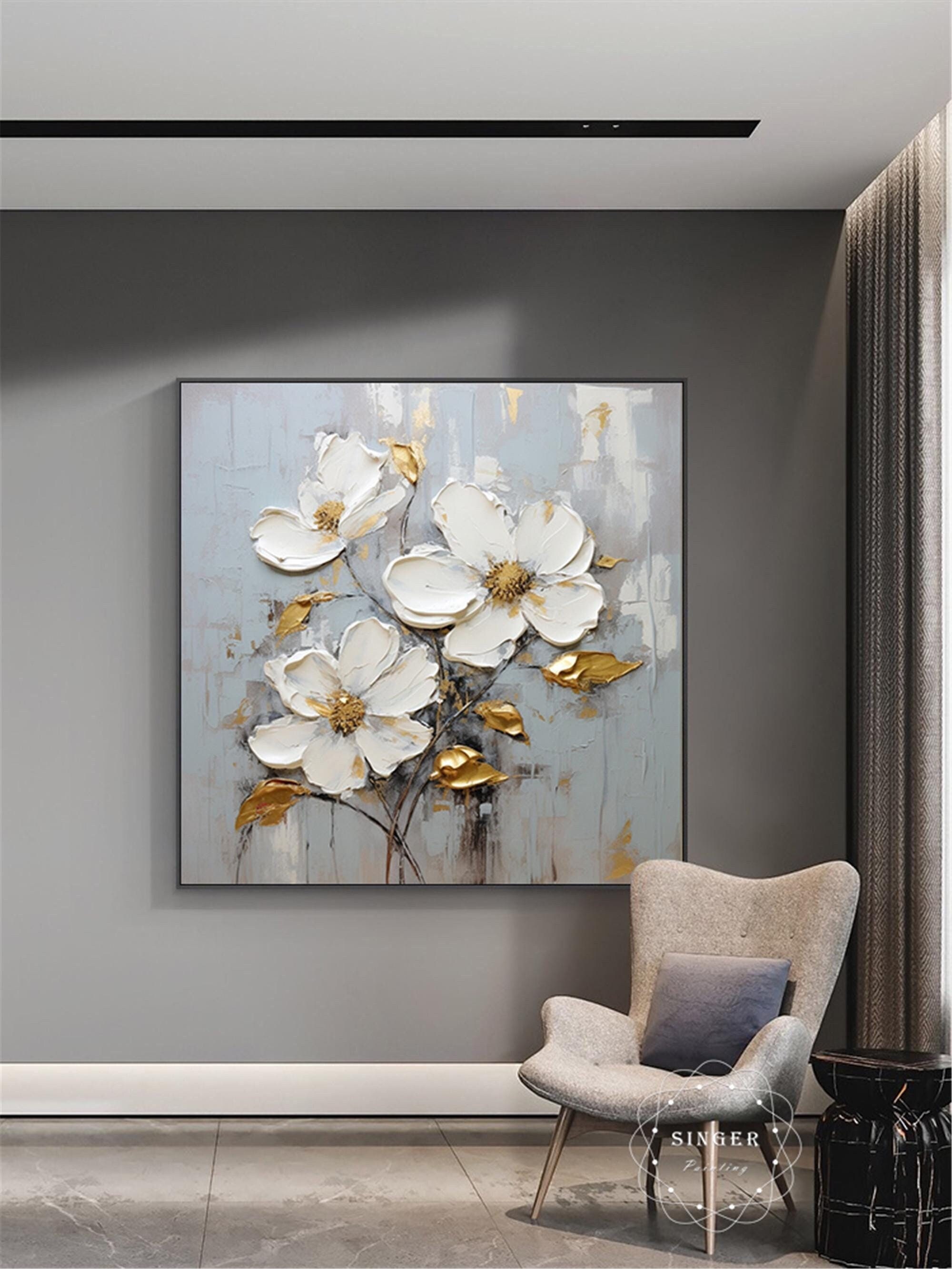 Floral Wall Art Abstract Painting Textured Acrylic Canvas for Decor