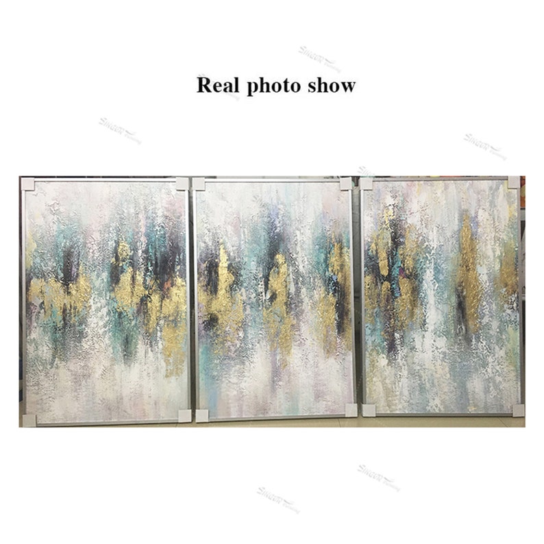 3 pieces Gold abstract canvas painting wall art pictures for Etsy