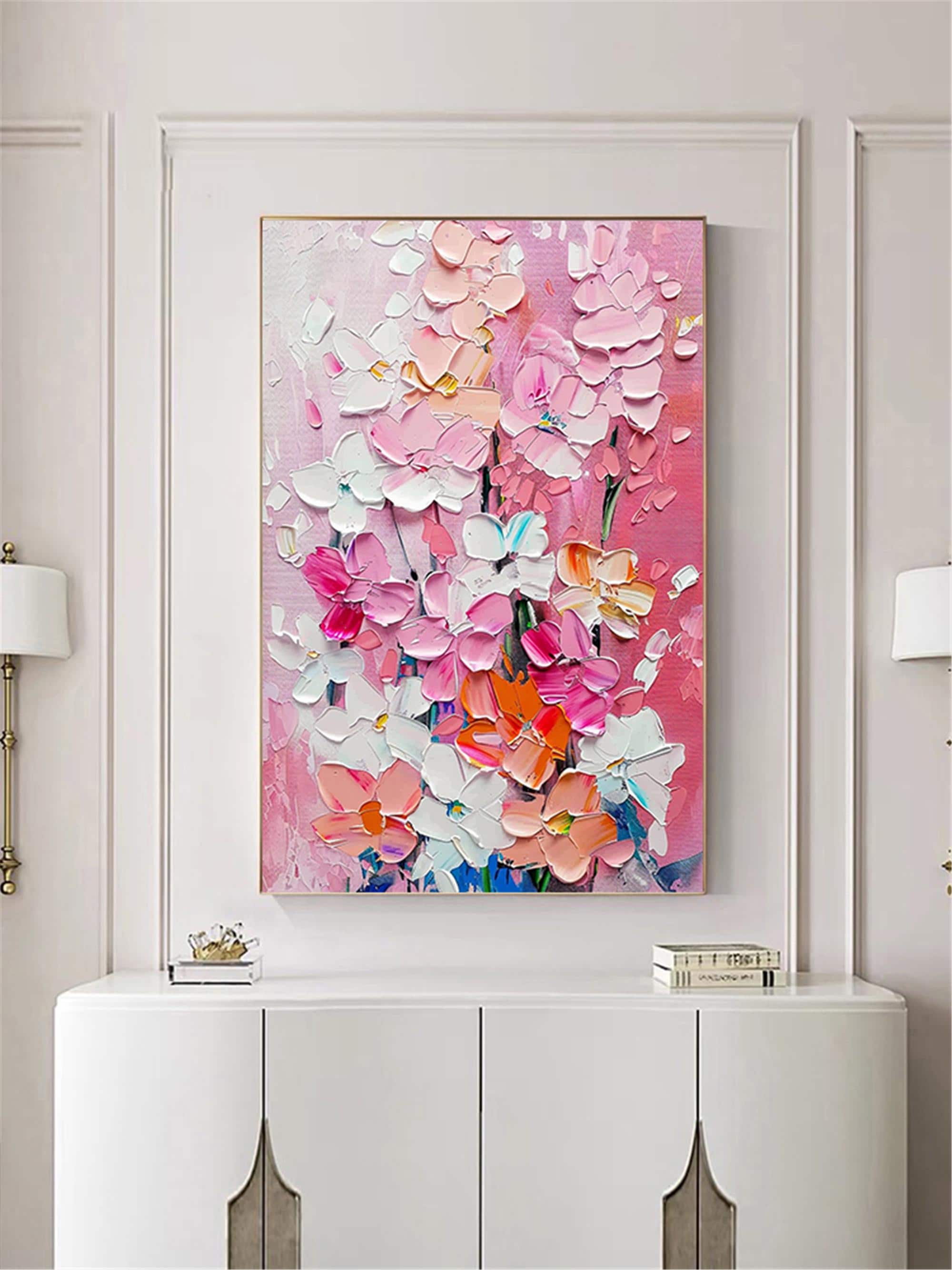 Blossom Painting On Canvas Textured Floral Wall Art Palette Knife Impasto acrylic painting Abstract Wall Decor for home personalized gifts