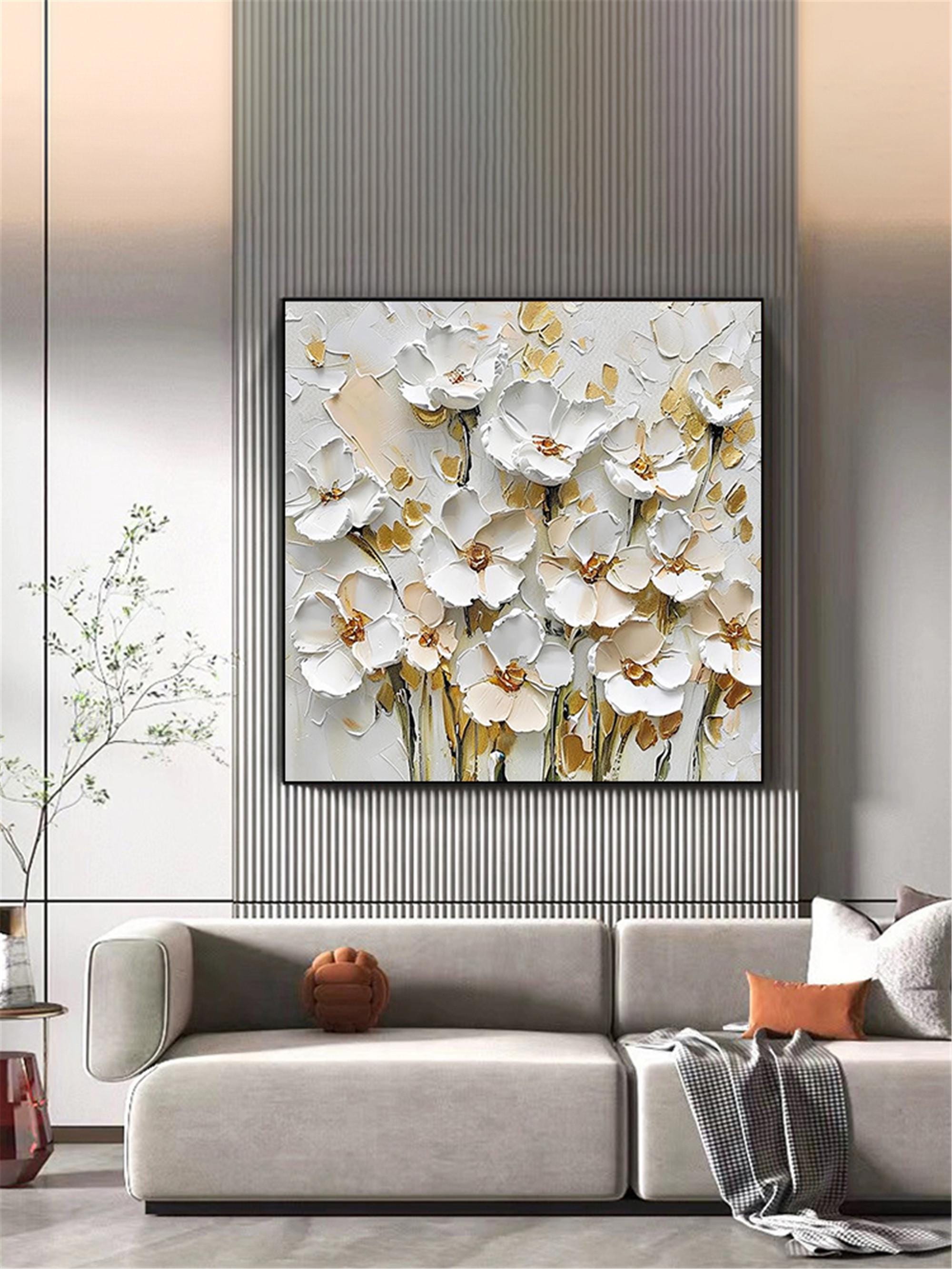 3D Painting on Canvas textured acrylic abstract painting,Gold Flower wall Art,Living Room home decor,,personalized gift,framed wall painting
