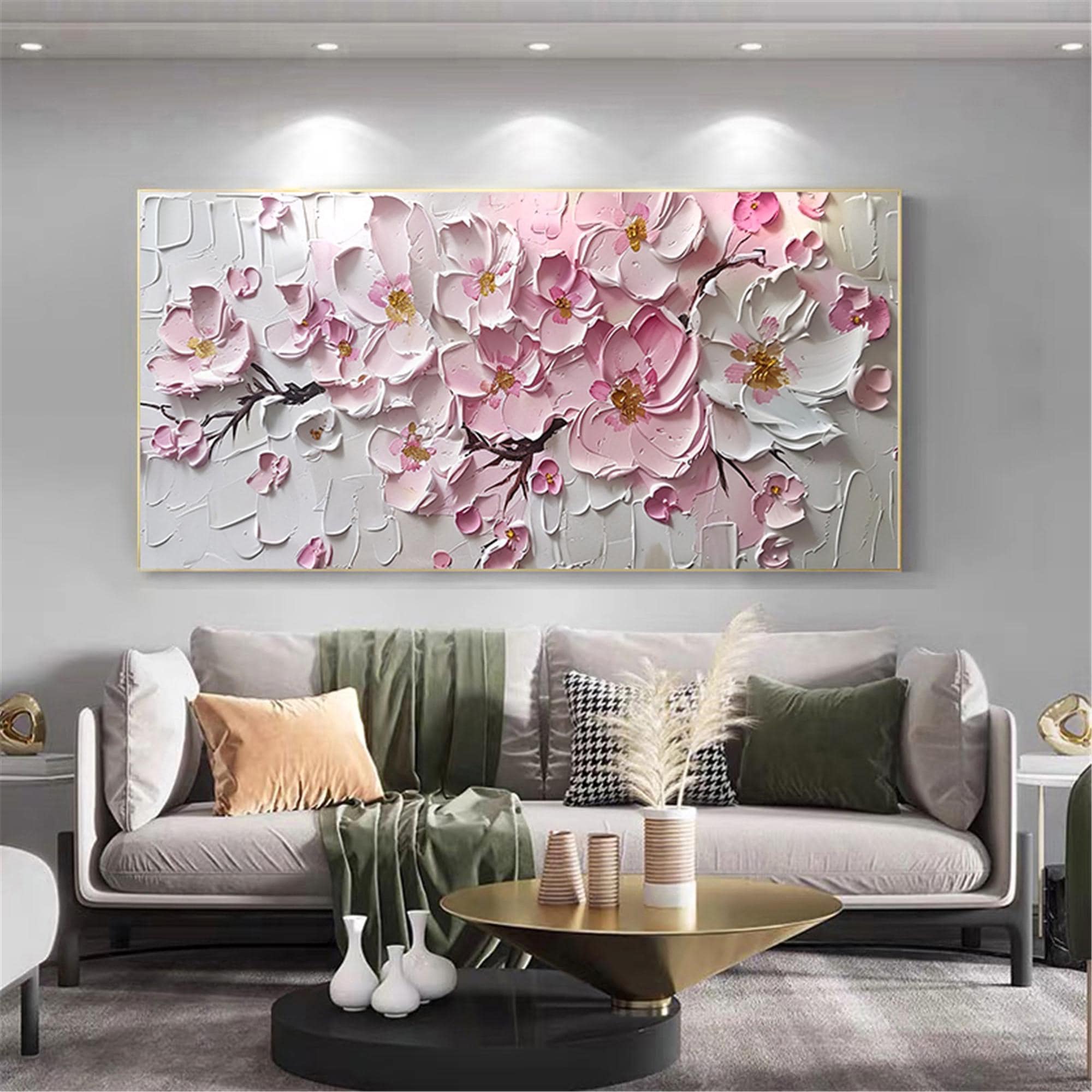 Original Pink White Blooming Flower Wall Art 3DTextured acrylic Painting On Canvas abstract Fancy Art for Living Room home personalized gift