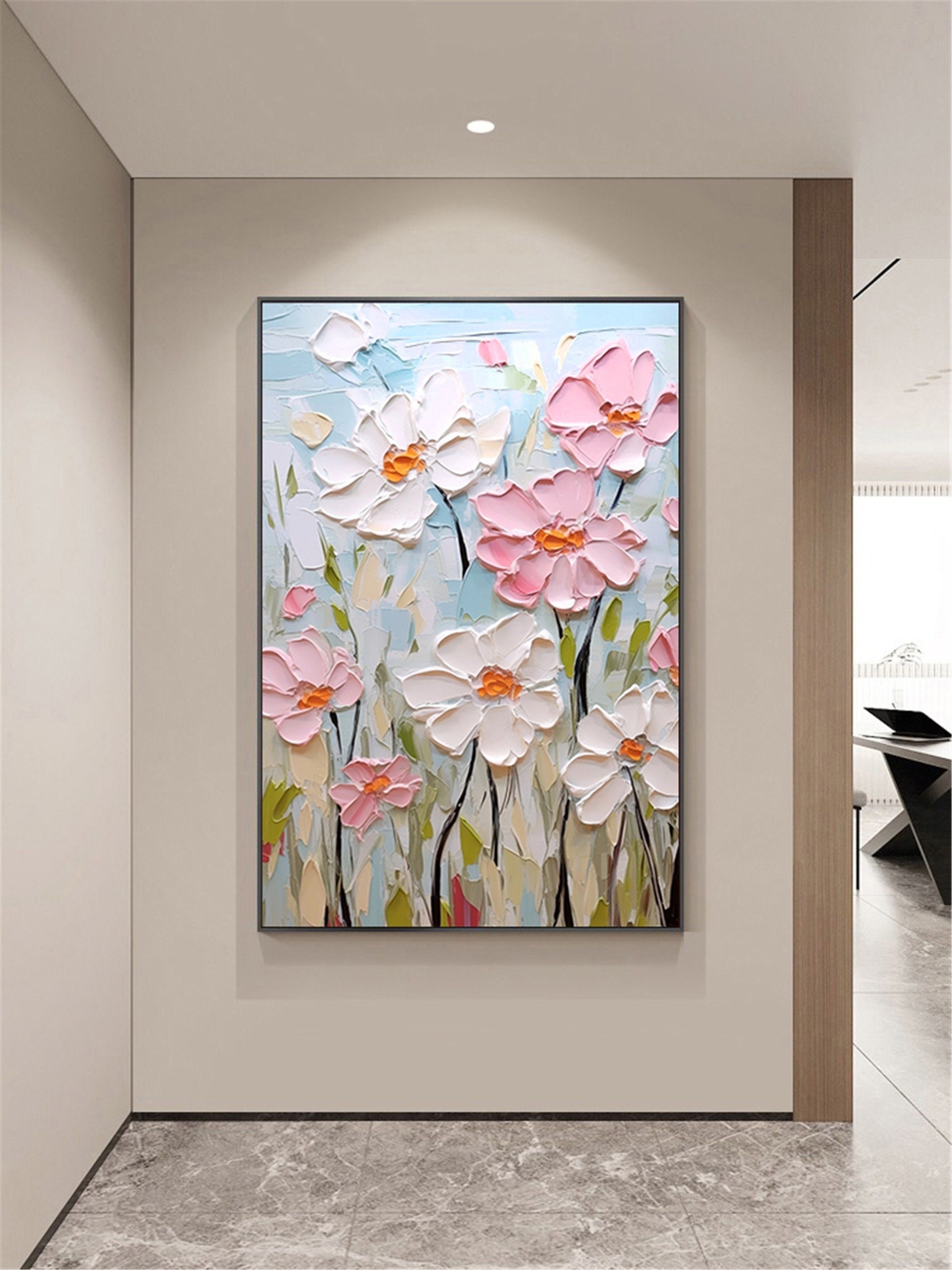Abstract Floral Art Acrylic Painting on Canvas for Unique Wall Decor